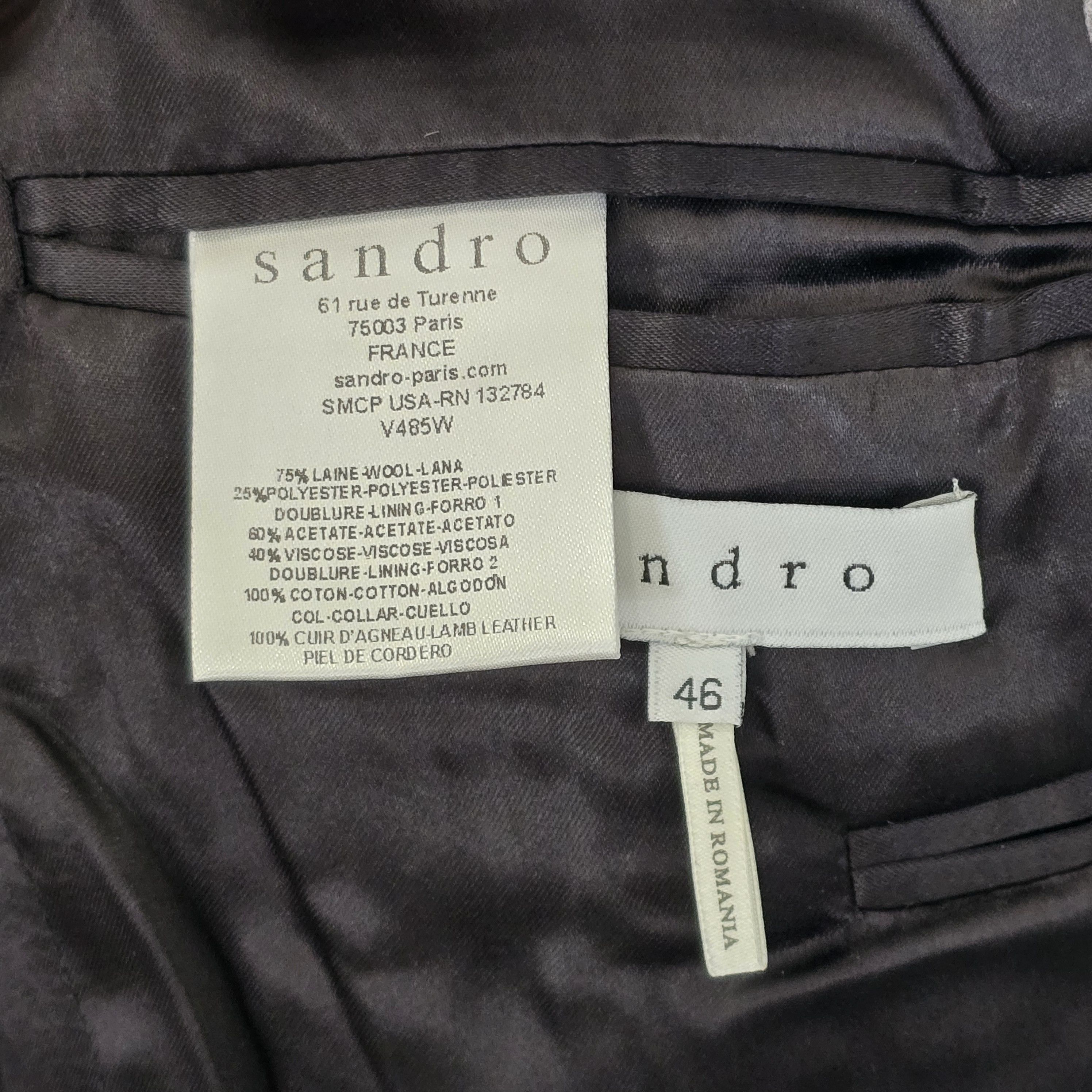 Sandro Wool dinner jacket w/ leather trim Size 46R - 8 Thumbnail
