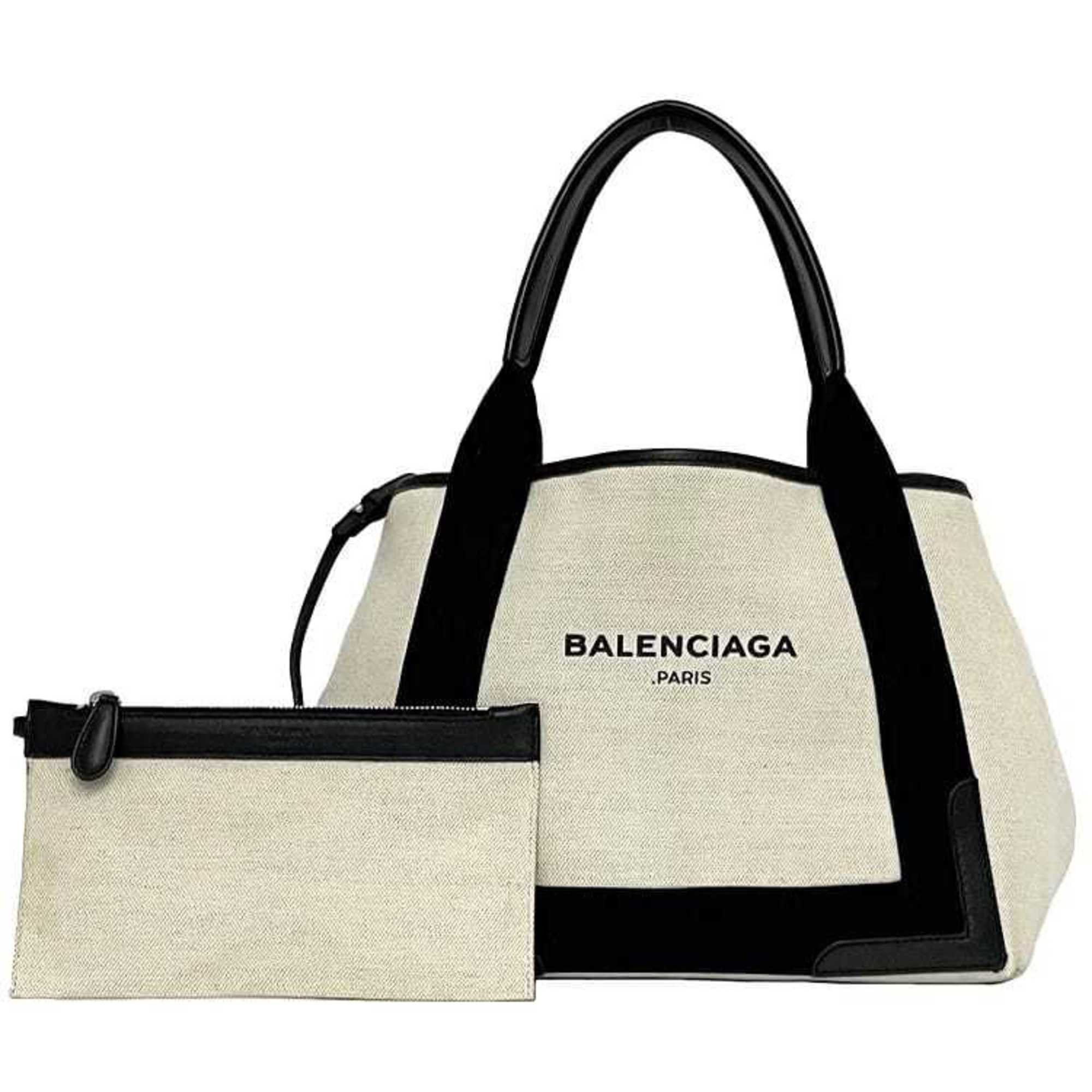Balenciaga Tote Bag Navy Cabas S Small F-22943 Ivory Black 339933 Canvas Leather 1065 E 062123 Balenciaga White Women's Print