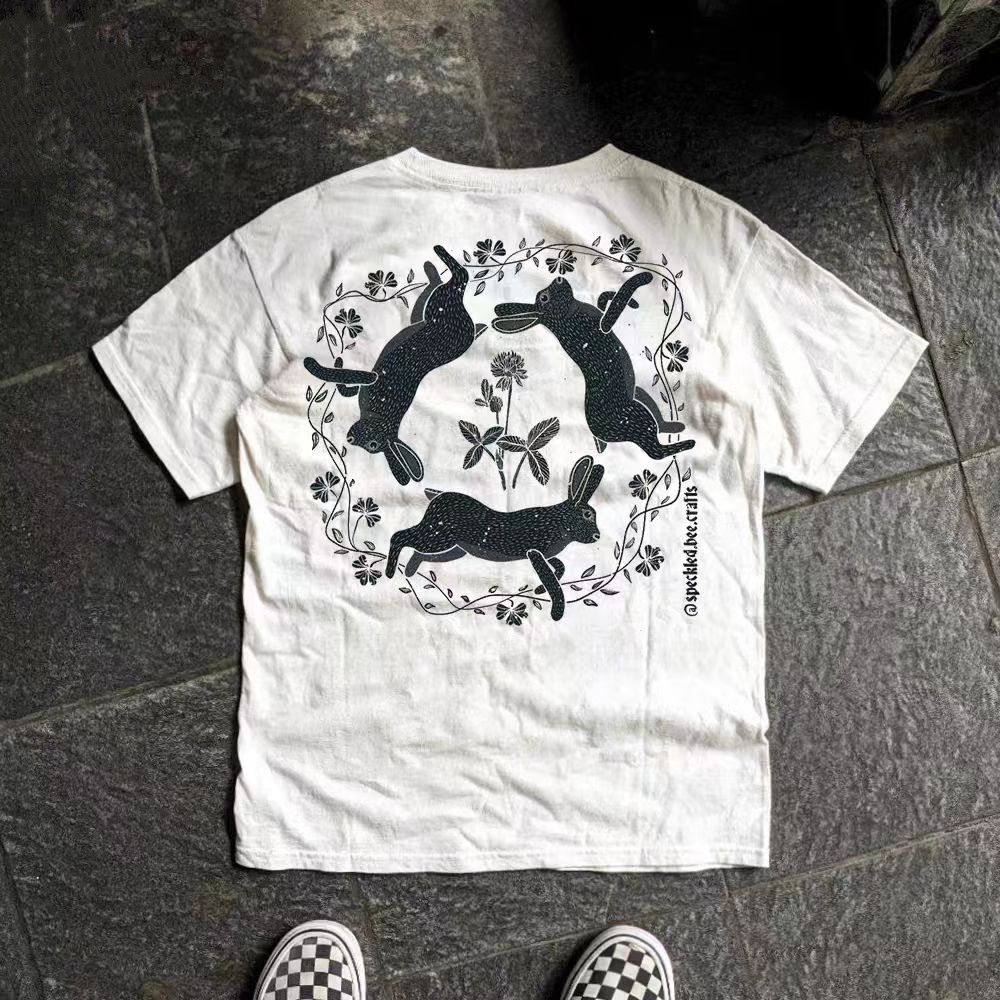 Vintage White casual retro rabbit print cotton t-shirt Size US M / EU 48-50 / 2 - 1 Thumbnail