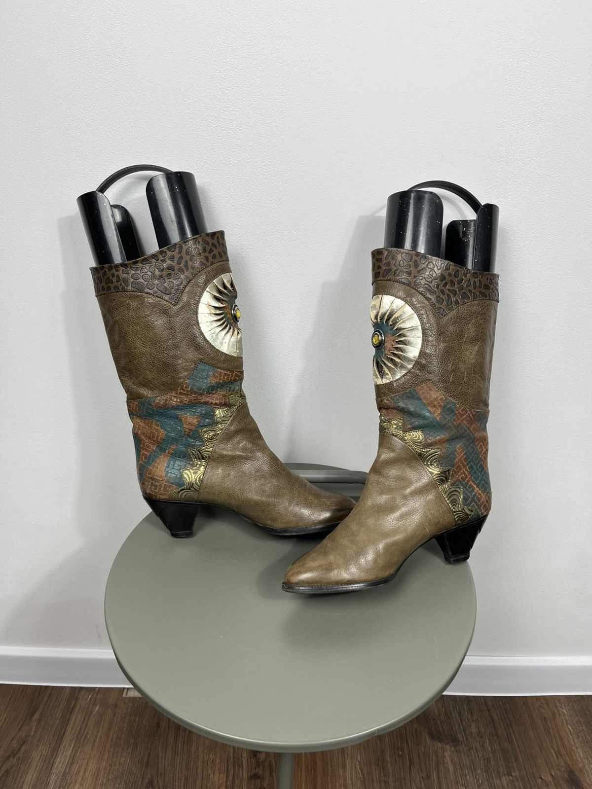 Other Asso di Italy Leather Art Patchwork Mid Calf Boots EU 39 Size US 8 / IT 38 - 7 Thumbnail