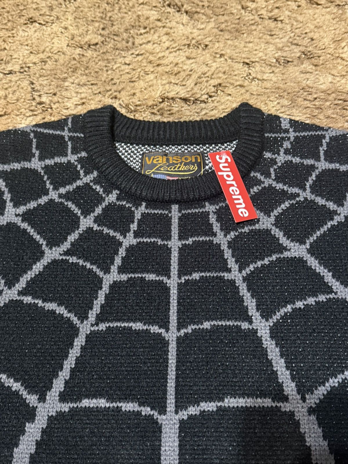 Supreme × Vanson Leathers Supreme/Vanson Leathers Spider-Man Sweater Black Brand New Size US M / EU 48-50 / 2 - 2 Thumbnail