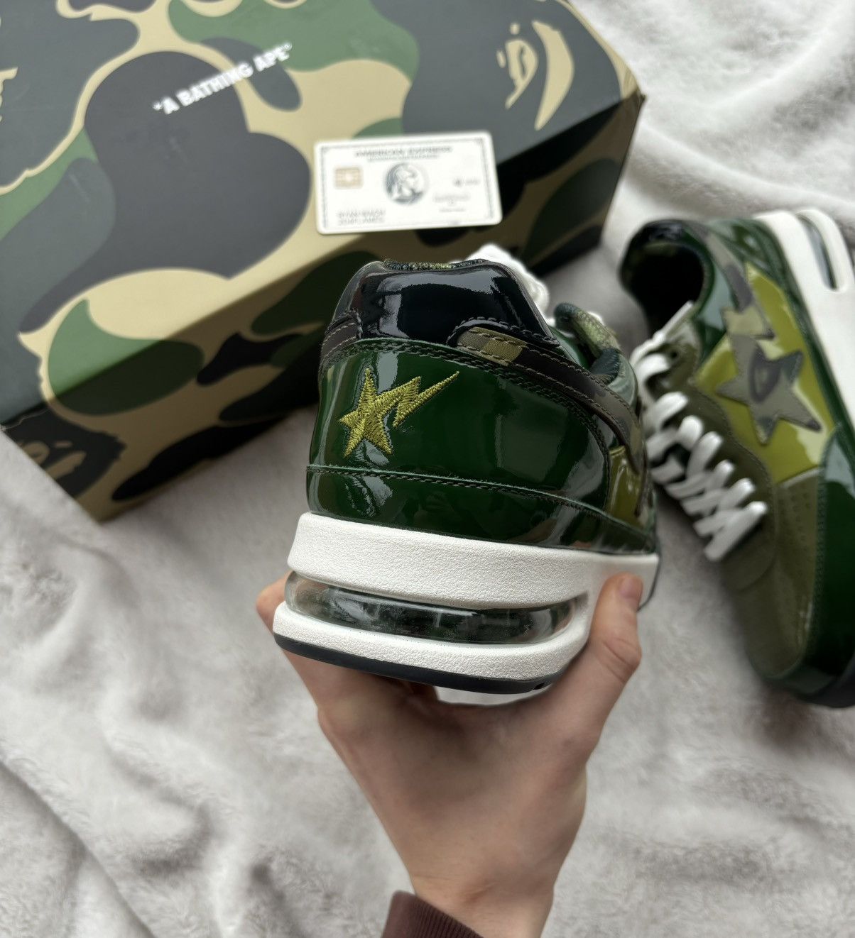 Bape Bape Road Sta Green/Camo Patent Leather Sneakers Size US 13 / EU 46 - 4 Thumbnail