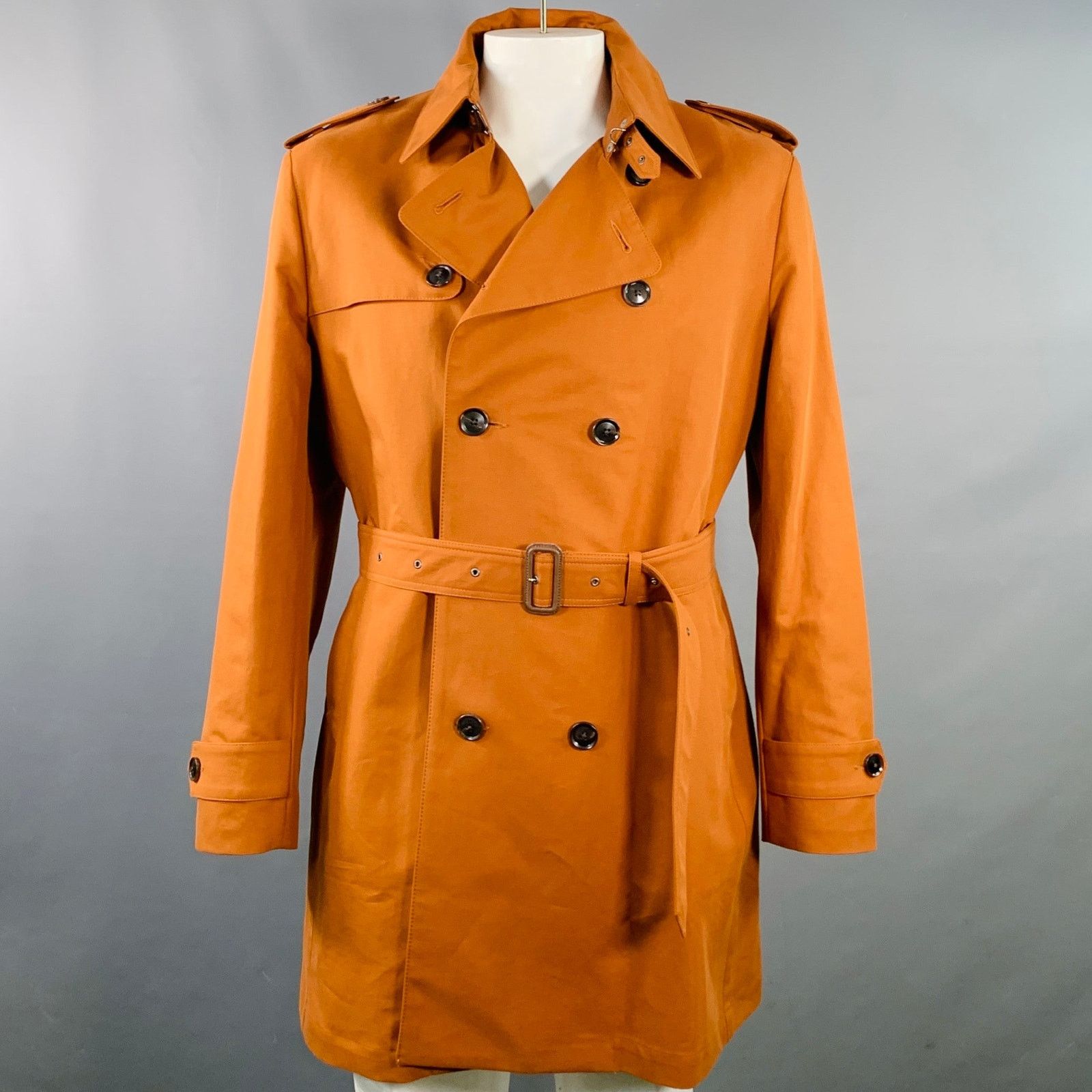 Size 44 Rust Orange Cotton Double Breasted Belted Trenchcoat