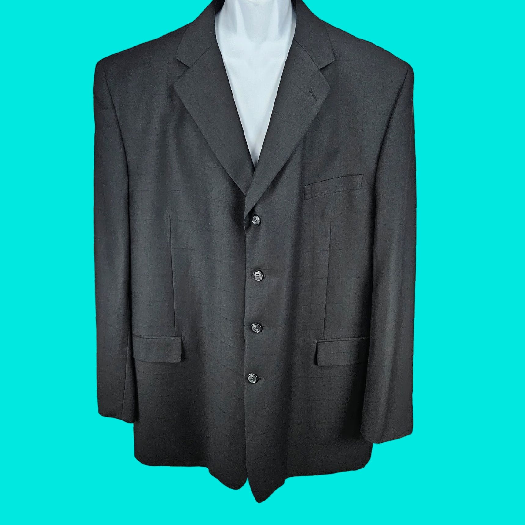 Vintage VINTAGE Zandello Black Windowpane 4 Button Notch Blazer Sport Coat 50XL Size 50R - 1 Thumbnail