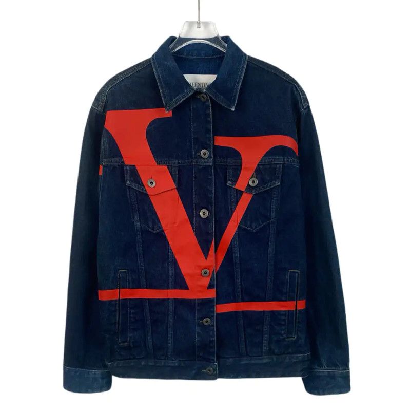 Valentino Valentino Blue Denim Jacket with Red Logo 0089 Size S / US 4 / IT 40 - 1 Thumbnail