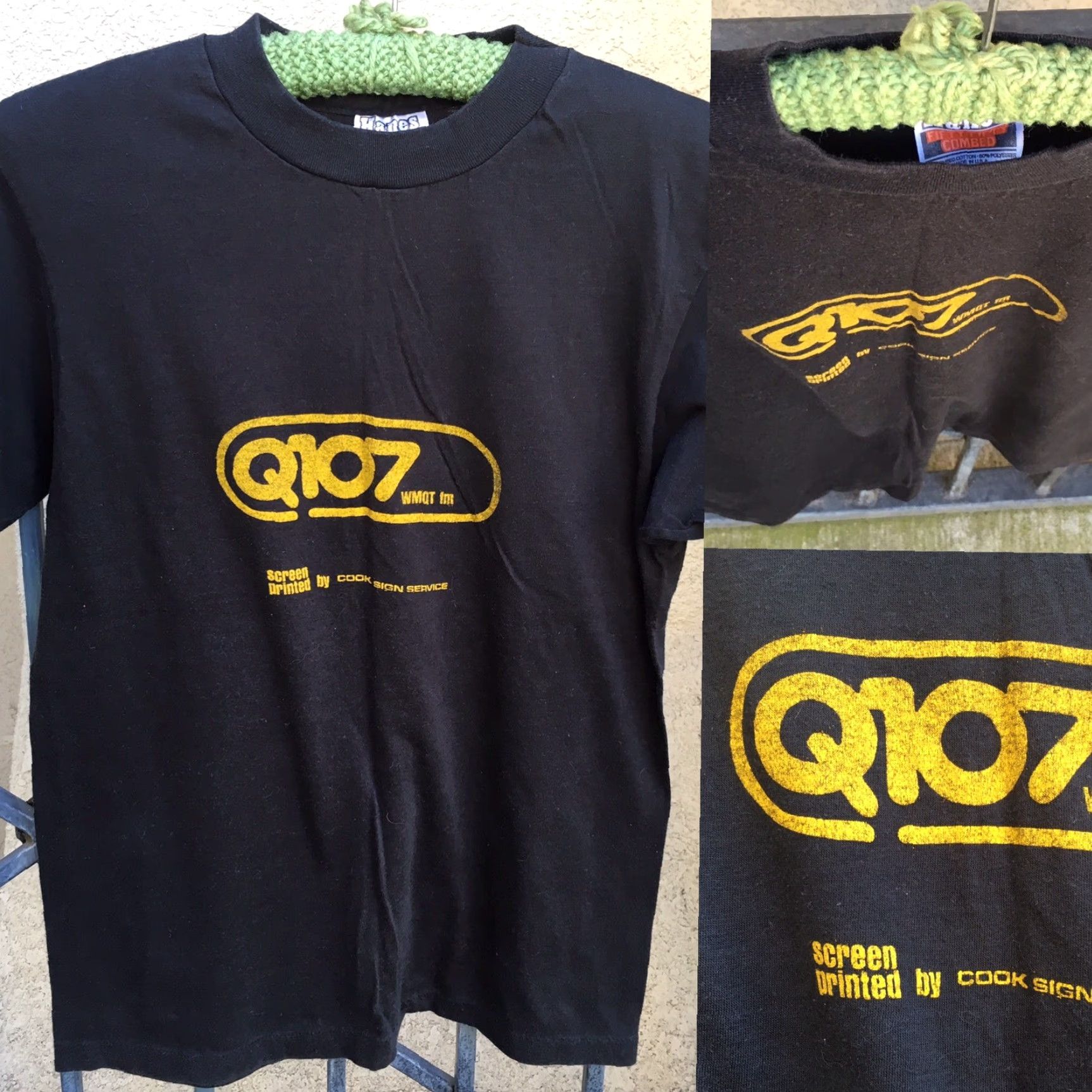 Hanes Vintage Hanes T Shirt Michigan Made In USA Radio Station Tee Size M Black Yellow Printing WMQT Q107 fm Mens Graphic Tee 70s 80s Kw/Radio Size US M / EU 48-50 / 2 - 2 Thumbnail