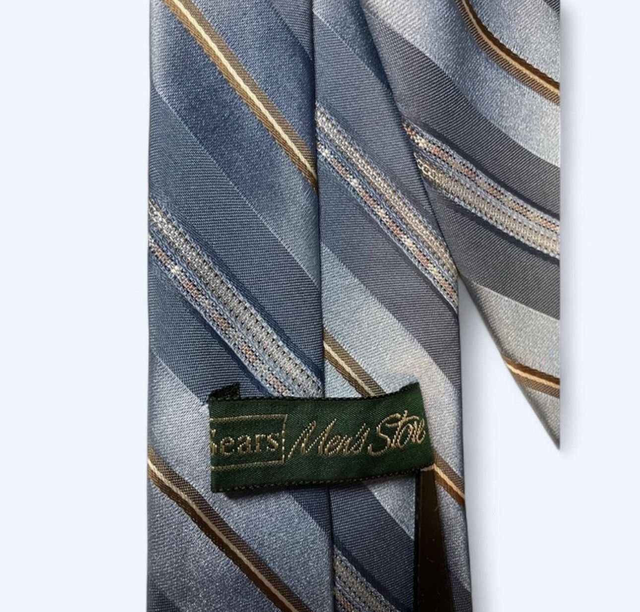 Sears Vtg Sears Men’s Store Blue w/Dark Blue Striped Woven Tie Size ONE SIZE - 4 Thumbnail