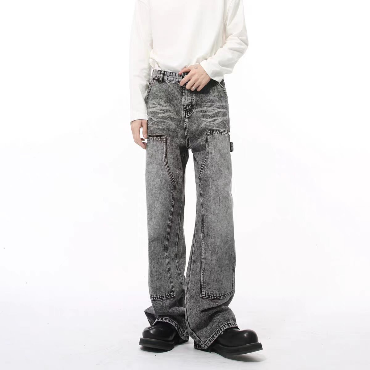 Japanese Brand × Jean High street patchwork washed straight leg baggy jeans Size US 32 / EU 48 - 3 Thumbnail