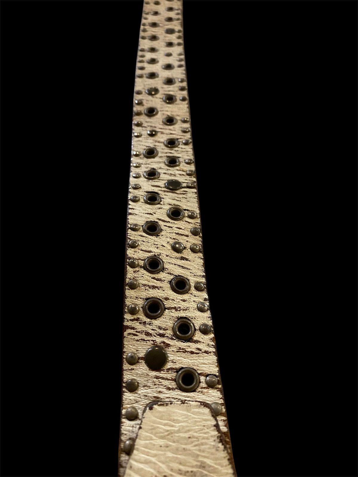 Genuine Leather Metallic Studded And Eyelet Grommets Abstract Leather Belt Size ONE SIZE - 3 Thumbnail
