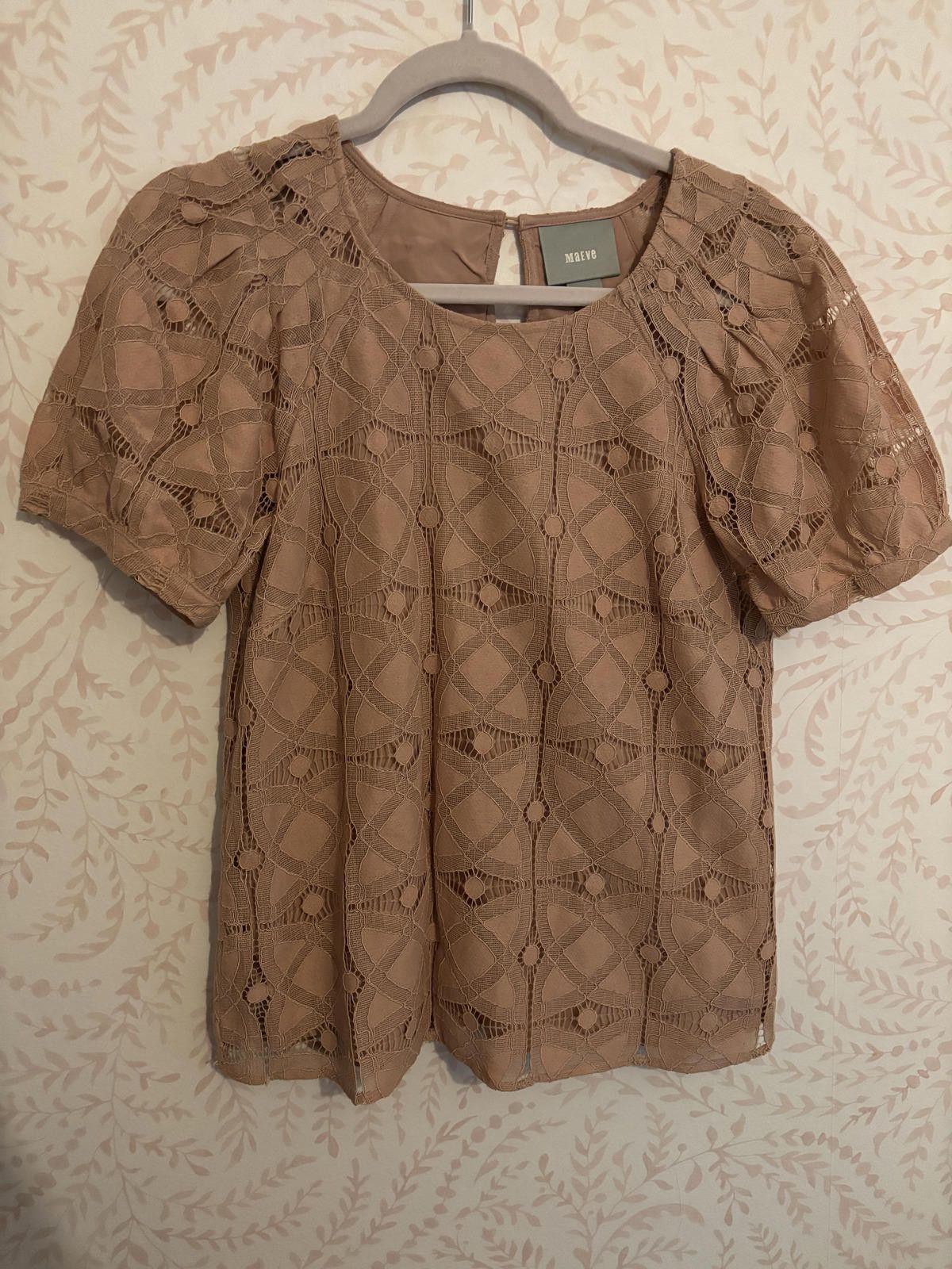 Other Anthropologie Maeve Beige Lace Puff Sleeve Blouse Size S / US 4 / IT 40 - 1 Thumbnail