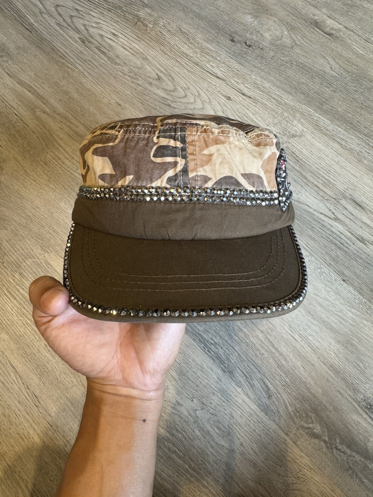 Japanese Brand DISTRESSED STUDDED BROWN DIAMOND STYLE COMMANDO CAP Size ONE SIZE - 2 Thumbnail