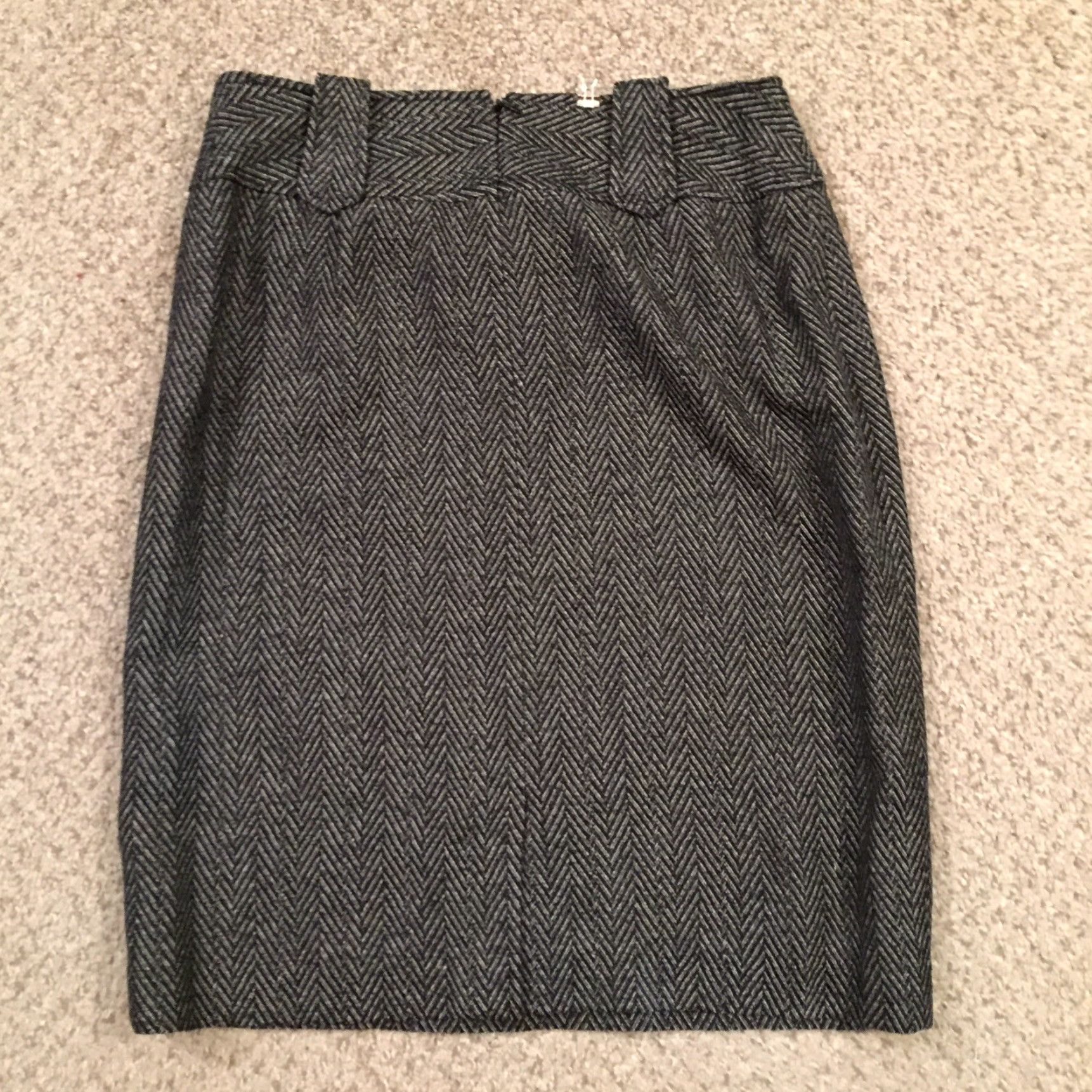 Vintage B. Moss Skirt Gray Herringbone Knee Length Lined Slit Zip Size 2 Pencil Women's Regular Vintage No Size 26" / US 2 / IT 38 - 6 Thumbnail