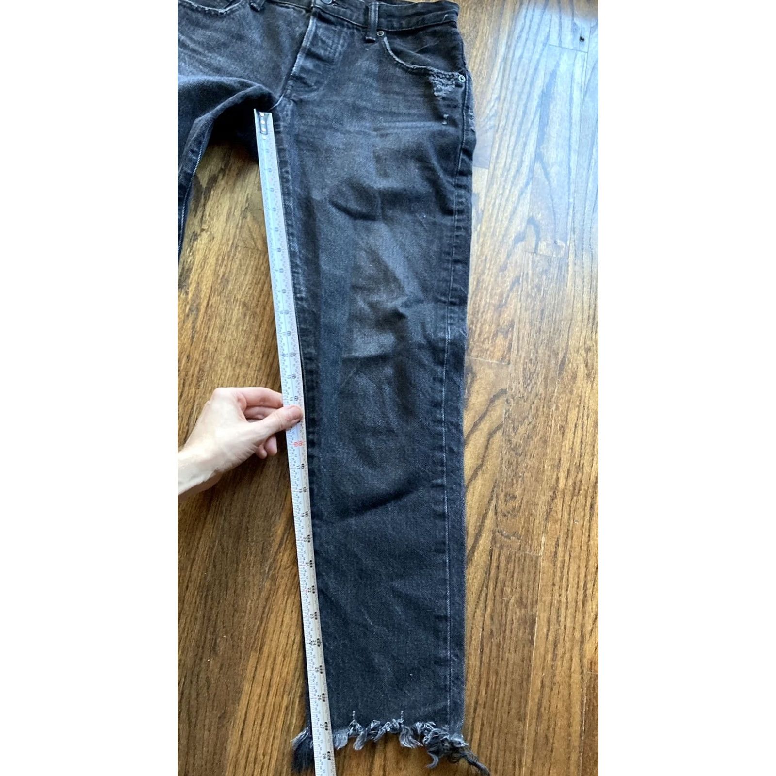 MOUSSY VINTAGE Moussy Jeans Womens Size 29 Black Raw Hem Tapered Buttonfly Distressed Japan 28in Inseam Mens? Size 29" - 4 Thumbnail