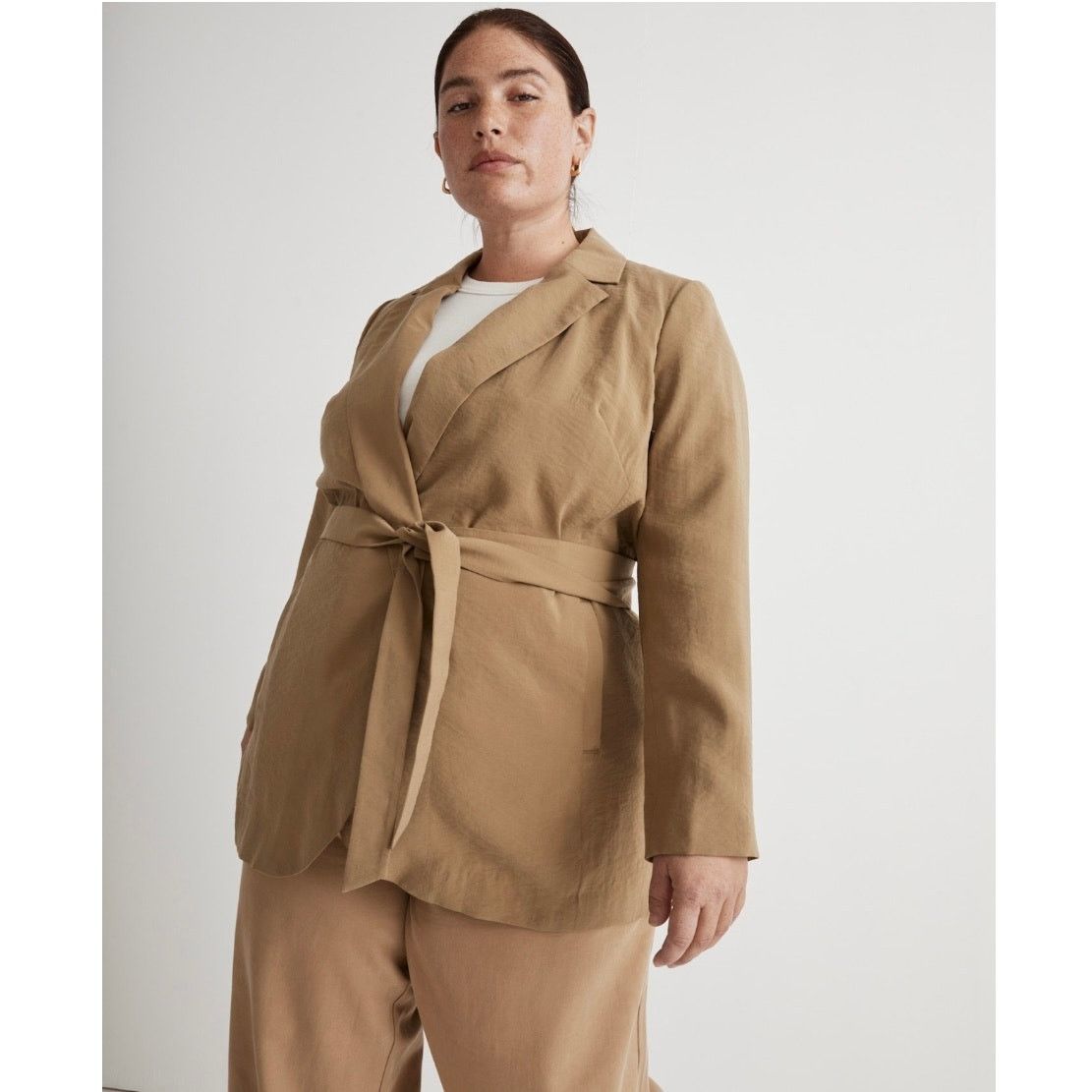 Madewell The Plus Drapey Tie-Waist Blazer brown Size 2X