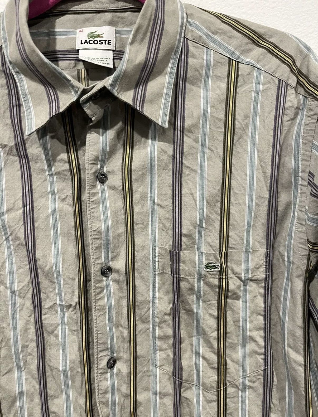 Lacoste Lacoste Men's Vertical Stripe Size 42 Large Button Up Shirt Size US L / EU 52-54 / 3 - 3 Thumbnail