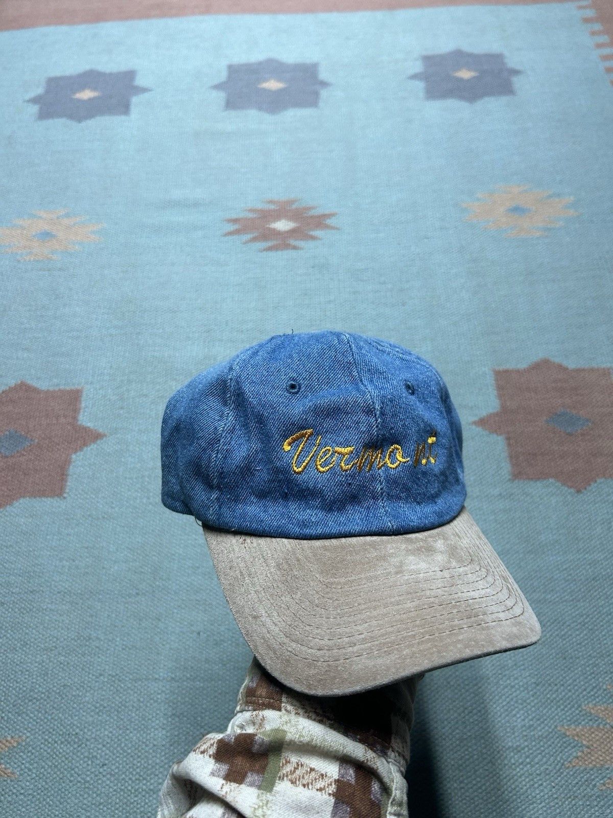 Vintage Vintage hat Vermont denim embroidered suede bill adjustable Size ONE SIZE - 1 Thumbnail