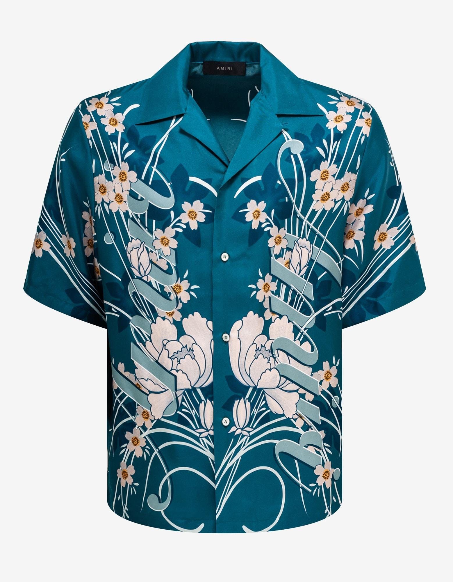 image of Amiri Blue Floral Bowling Shirt, Men's (Size XS)