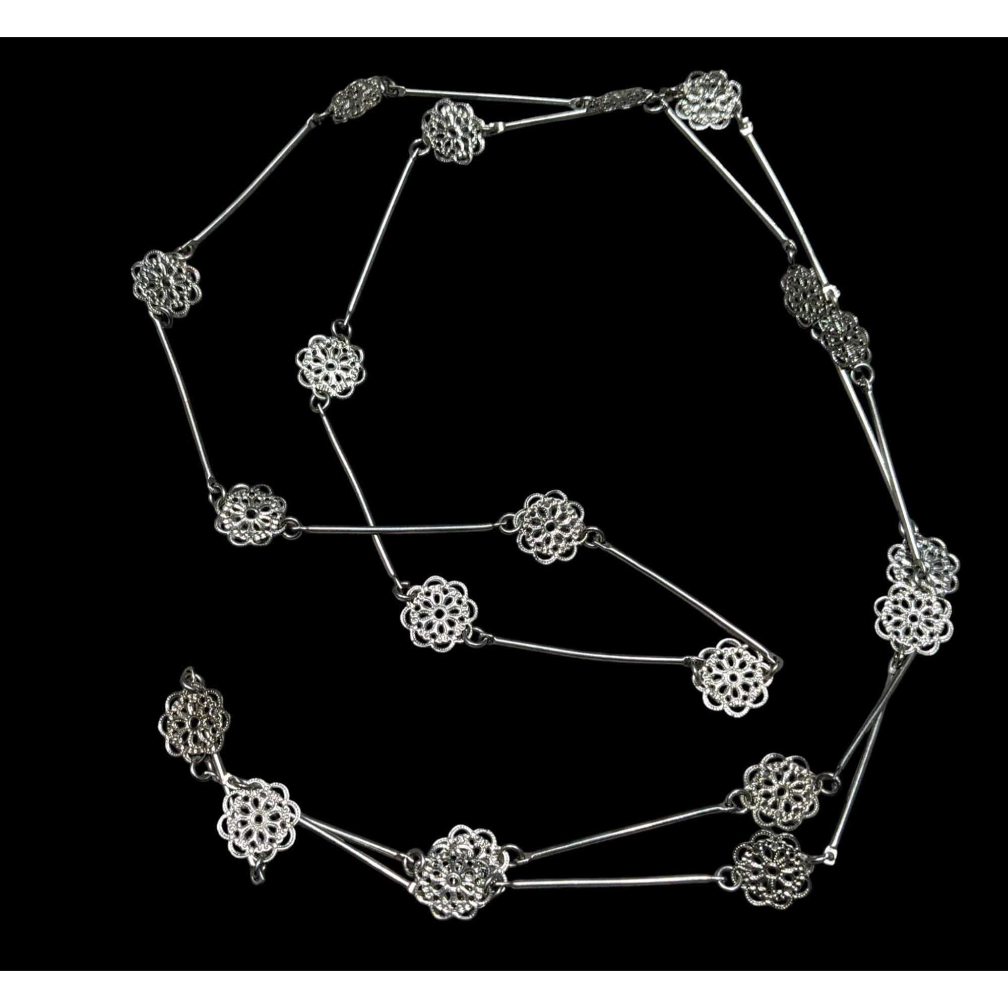 Other Silver Floral Filigree Long Station Necklace Size ONE SIZE - 1 Thumbnail