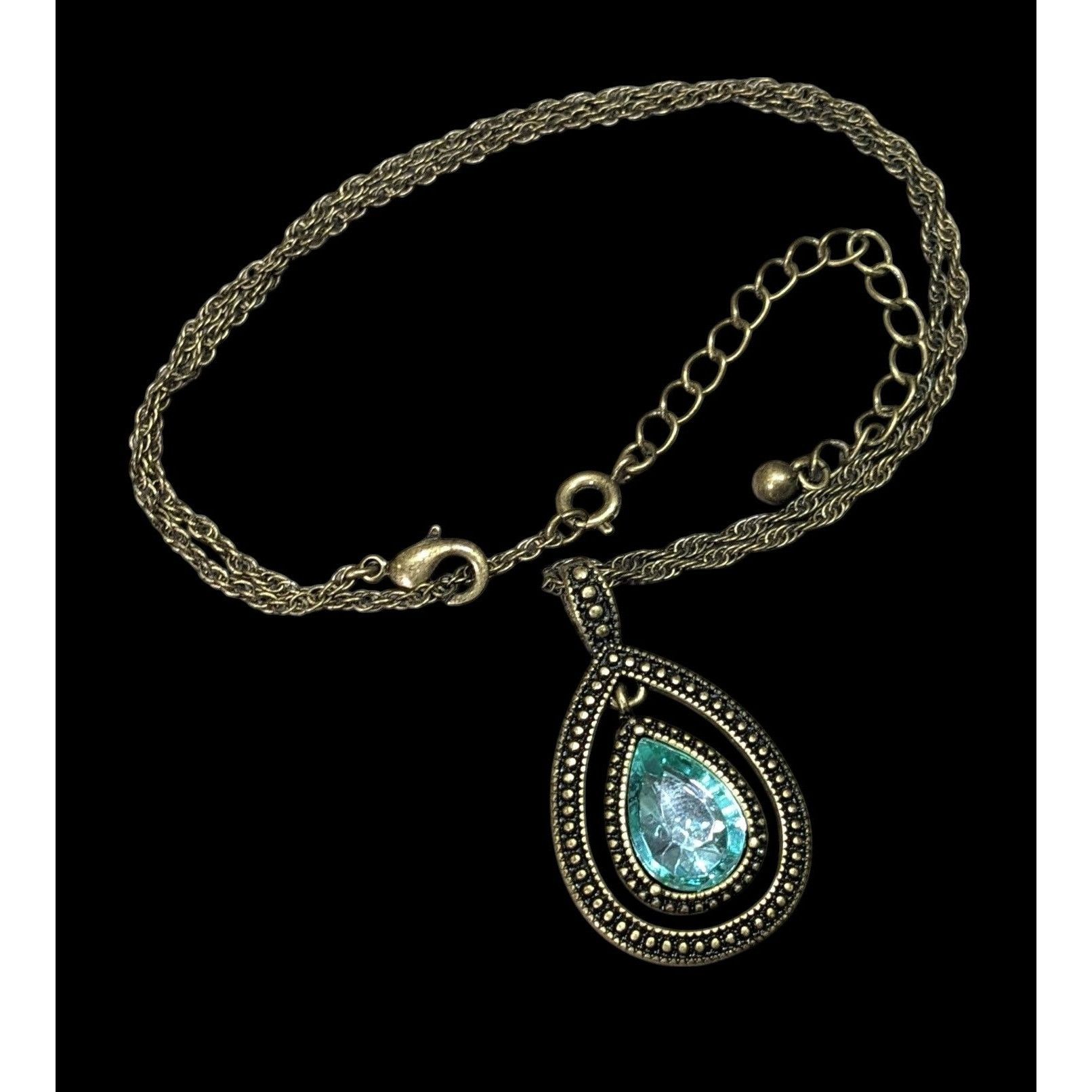 Other Whimsical Teardrop Blue Gemmed Gold Tone Pendant Necklace Size ONE SIZE - 1 Thumbnail