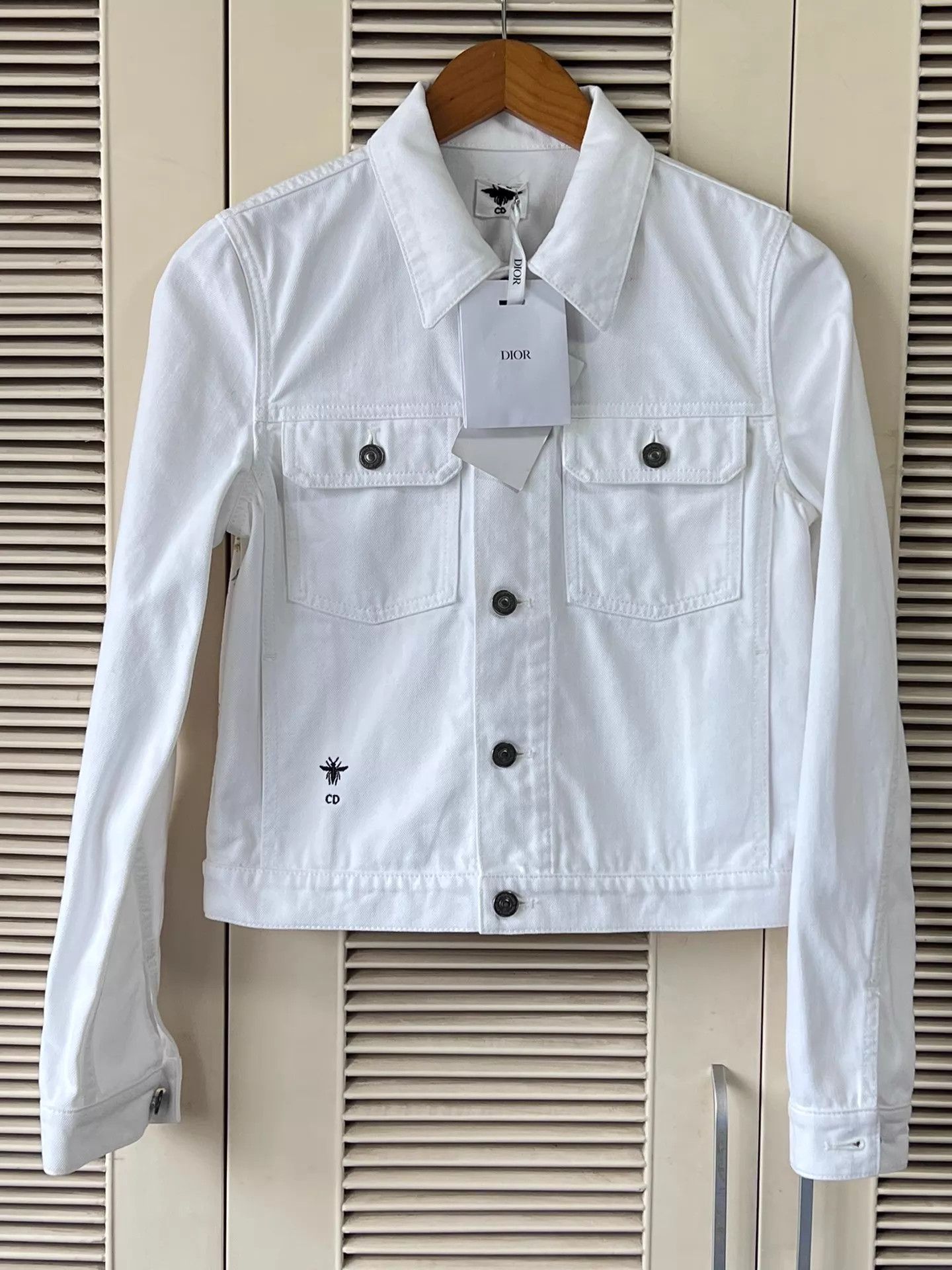Dior Dior White Denim Jacket Back Floral Embroidery Bee Logo 36 Size XS / US 0-2 / IT 36-38 - 2 Thumbnail