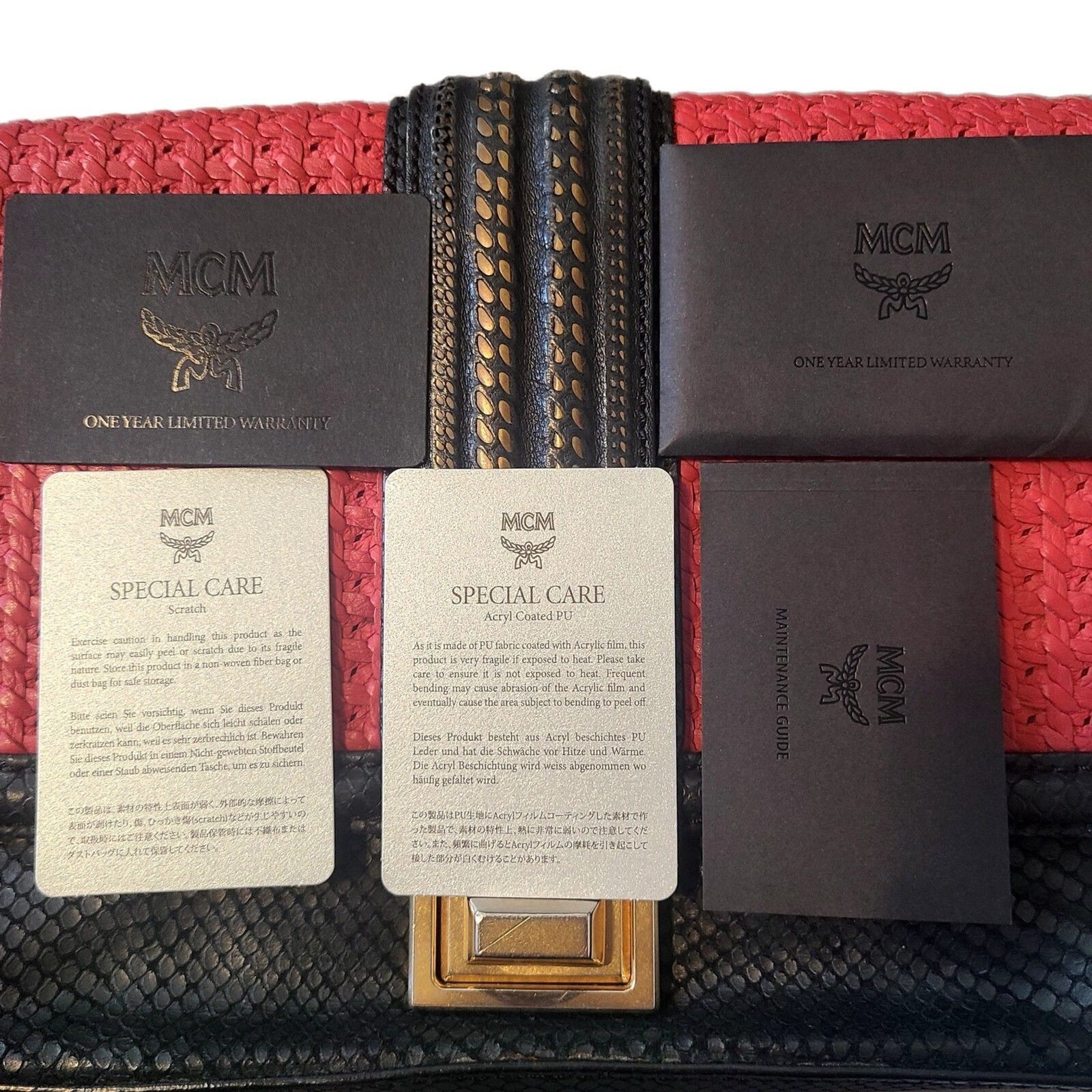 MCM MCM Red & Black Embossed Snake Leather & Chain Shoulder Bag Size ONE SIZE - 14 Thumbnail