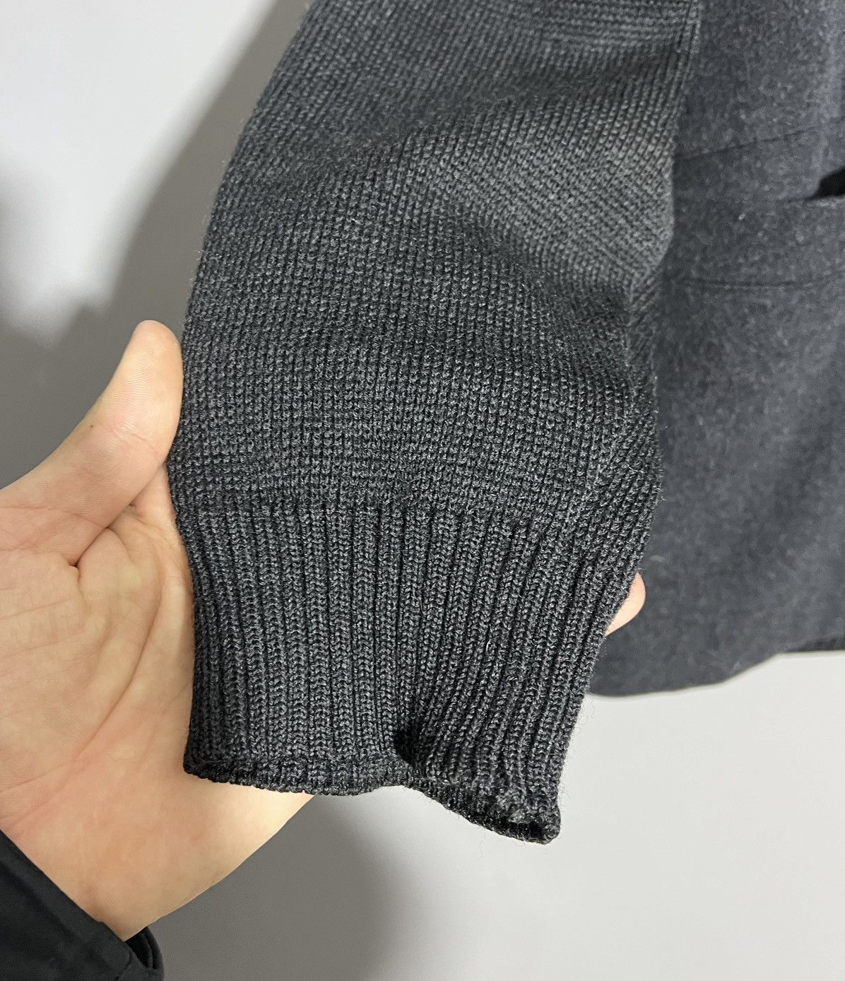 Burberry × Vintage Burberry Wool Gray Jacket Knit Sleeve Coat Size US L / EU 52-54 / 3 - 2 Thumbnail