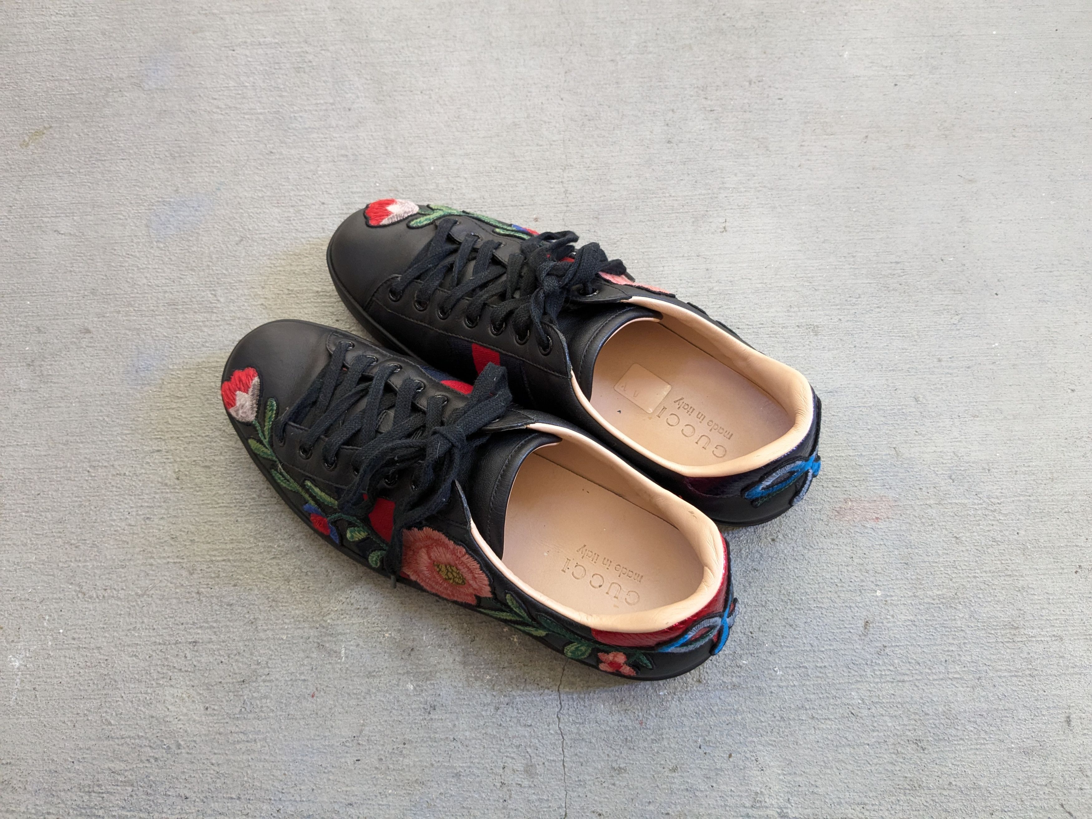 Gucci Gucci Ace Sneakers Black 8.5 Leather Flower Embroidered Size US 8.5 / EU 41-42 - 13 Thumbnail