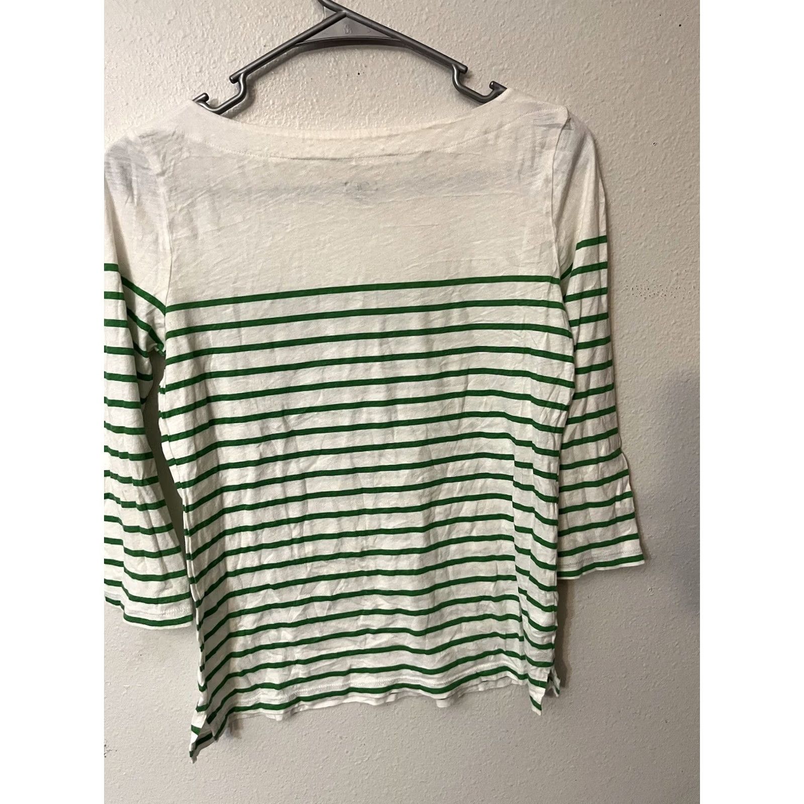 Vintage Ann Taylor Loft Top Women XS White Green Striped Long Sleeve T-Shirt Boat Neck Size XS / US 0-2 / IT 36-38 - 2 Thumbnail