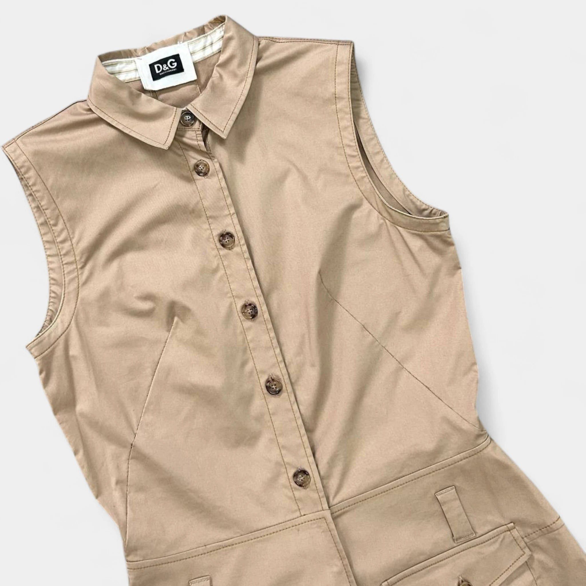 Dolce & Gabbana Dolce & Gabbana Sleeveless Cargo Shirt Dress Light Brown Size US S / EU 44-46 / 1 - 2 Thumbnail