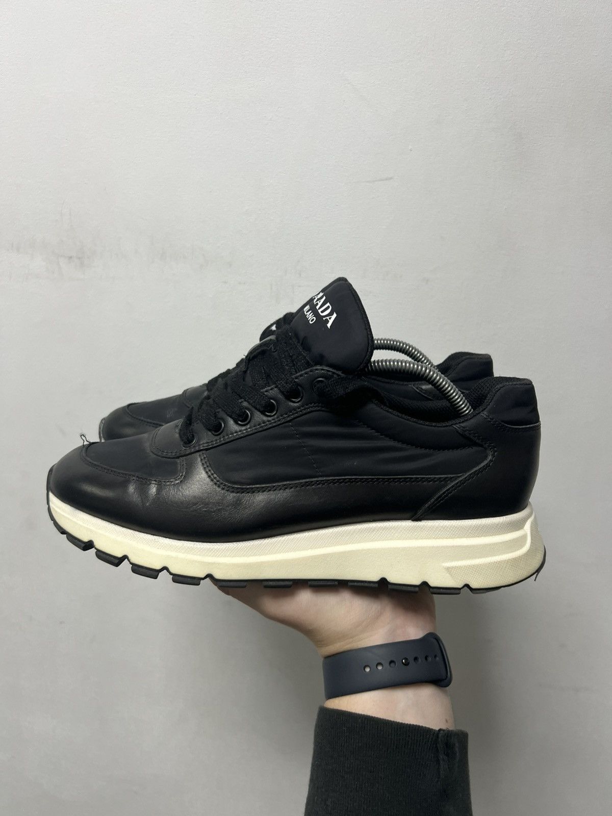 Prada Prada Milano Black Leather Shoes Trainers Size US 7.5 / EU 40-41 - 6 Thumbnail
