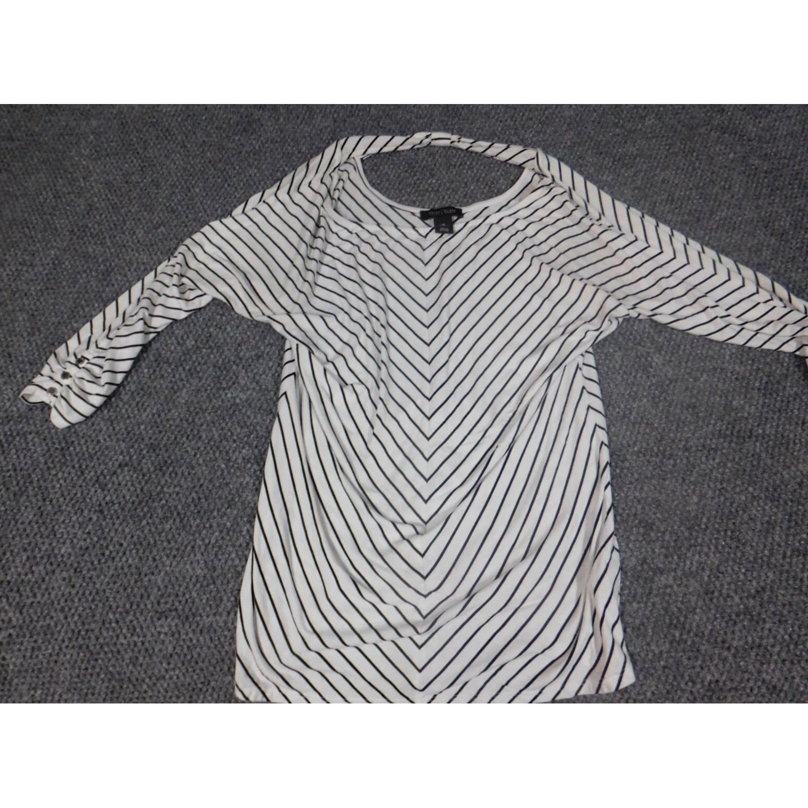 White House Black Market White House Black Market Blouse Womens Medium White Striped Pullover Crew Neck Stretch Casual Rayon Regular Size M / US 6-8 / IT 42-44 - 3 Thumbnail