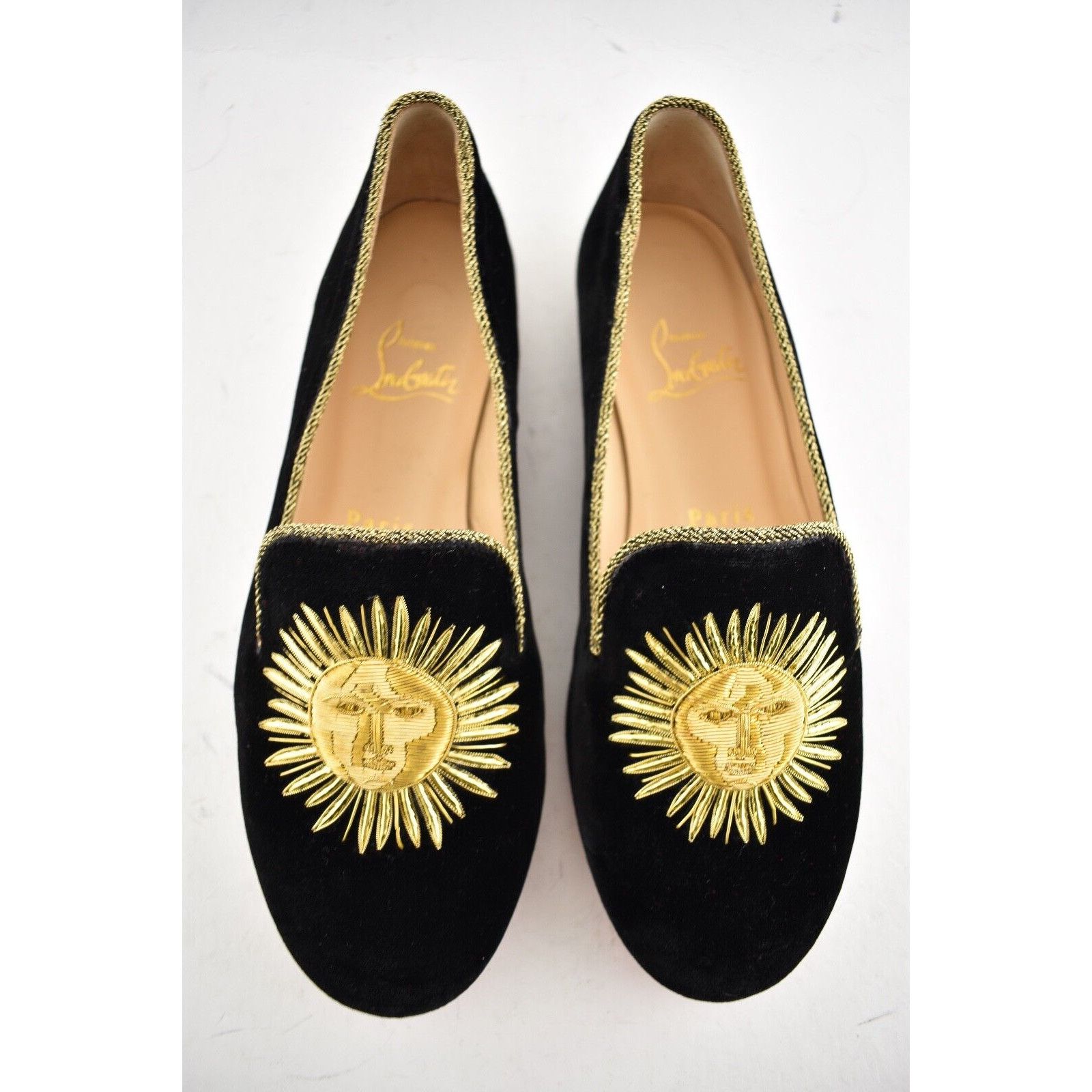 Christian Louboutin Morning Sakouette Flat Black Velvet Gold Sun Slip Loafer 37 Size US 7 / IT 37 - 8 Thumbnail