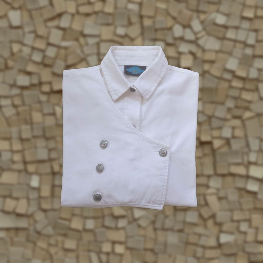 Vintage VINTAGE Santa Fe Lady Western Shirt AZTEC White Button SZ M USA Made 1980s 1990s Embellished Western Collar Mens Womens Girls Boys Size M / US 6-8 / IT 42-44 - 1 Thumbnail