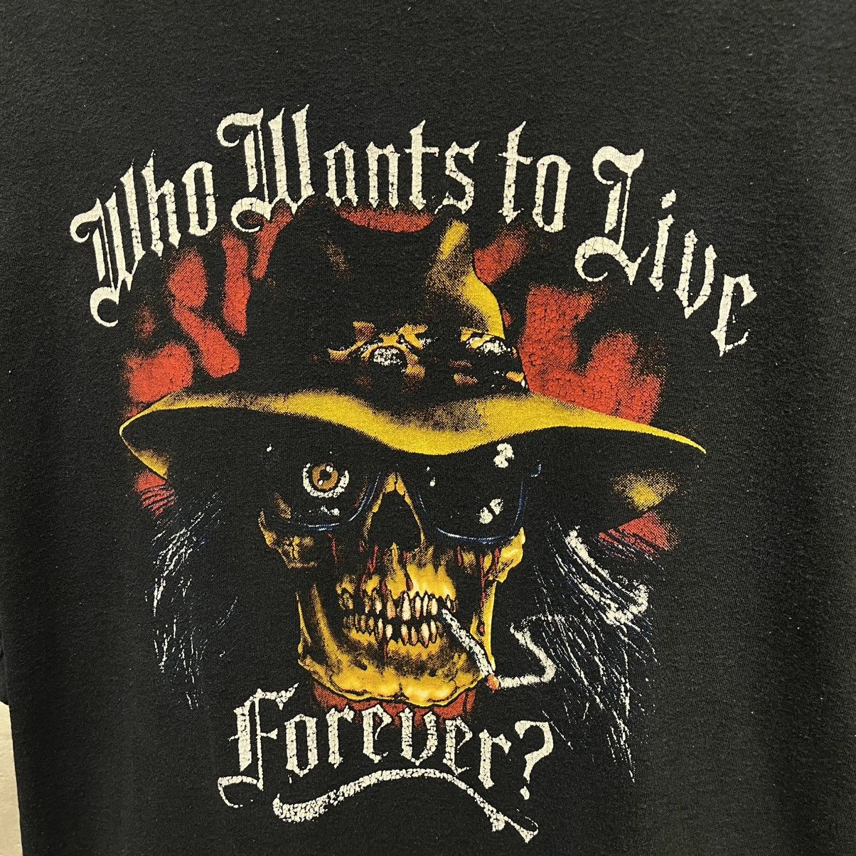 Other Vintage 90s Who Wants To Live Forever Skeleton 3D Emblem Tee Size US XL / EU 56 / 4 - 2 Thumbnail