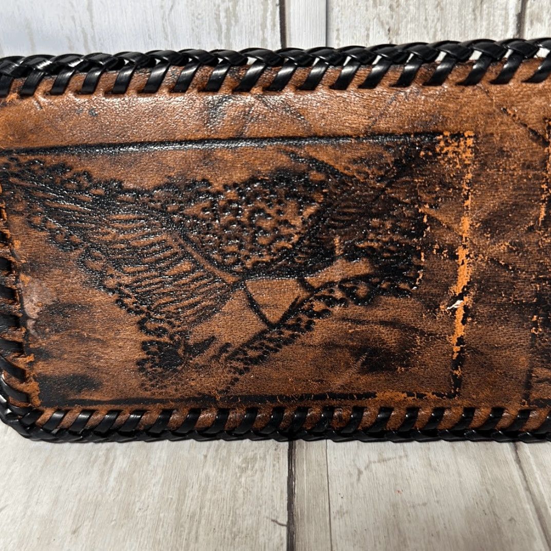 Vintage VINTAGE Leather Tooled Wallet / Bill Fold Unisex Wallet Brown Boat Design 8.5”x3.5” Mens Womens Boys Girls Size ONE SIZE - 3 Thumbnail