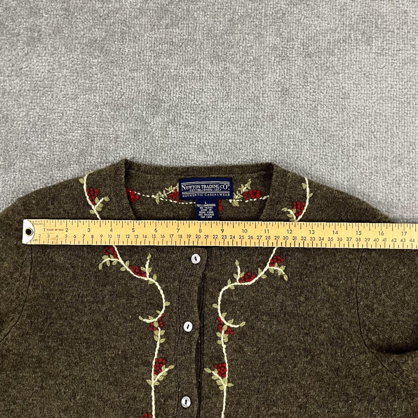 Vintage Newton Trading Cardigan Women Large Brown 100% Wool Floral Knit Button Preppy Classic Women's Size L / US 10 / IT 46 - 6 Thumbnail