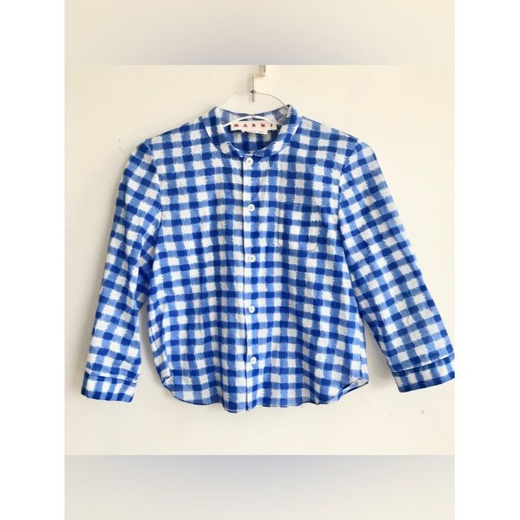 Marni MARNI Blue White Gingham Cropped Womens Shirt Peter Pan Coll Size S / US 4 / IT 40 - 6 Thumbnail