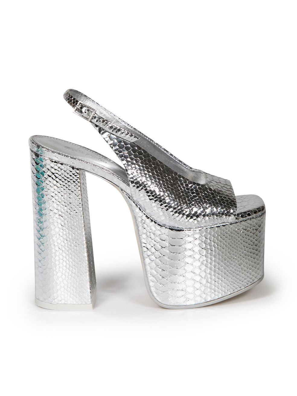 image of Cult Gaia Leather Snake Print Platform Heel Shoes in Silver, Women's (Size 6)
