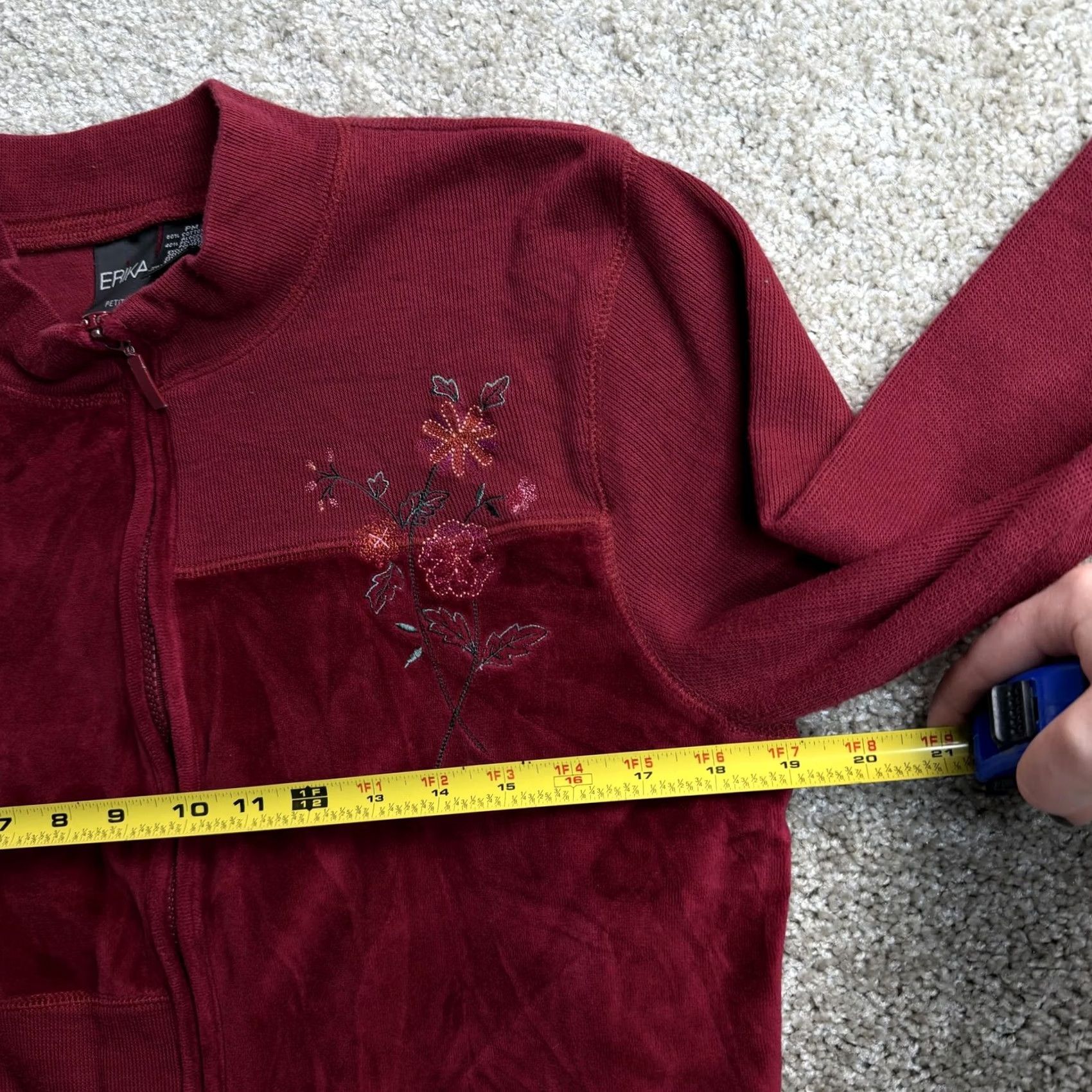Velour VINTAGE Erika Sweater Women PM Red Mock Neck Floral Velour Full Zip Knit Size M / US 6-8 / IT 42-44 - 7 Thumbnail