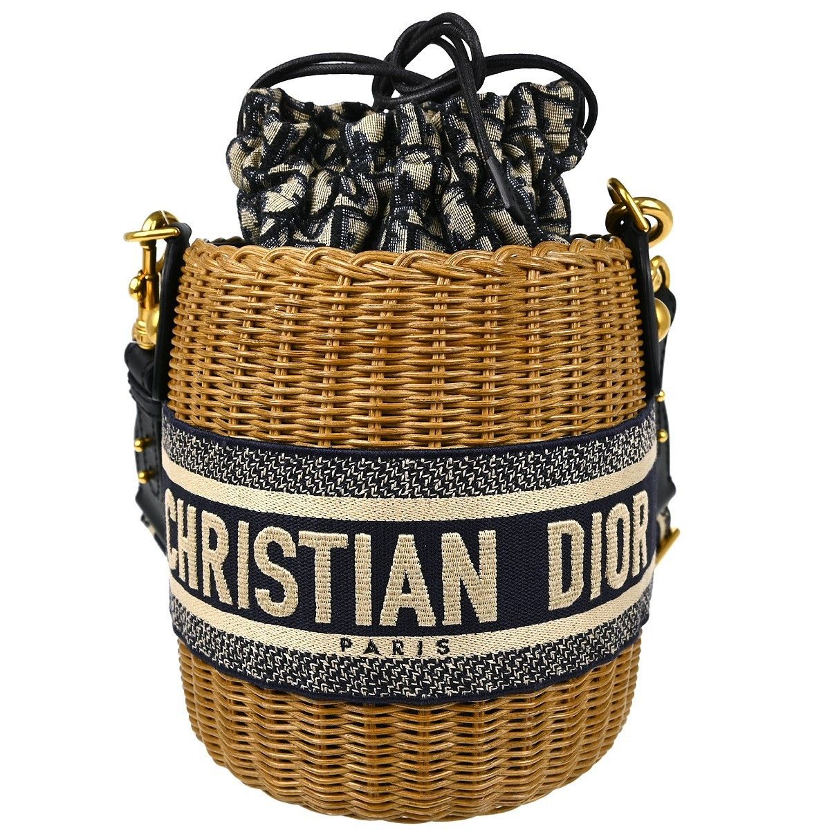 Dior Christian Dior Drawstring Bucket Bag Wicker with Oblique Canvas Size ONE SIZE - 1 Thumbnail