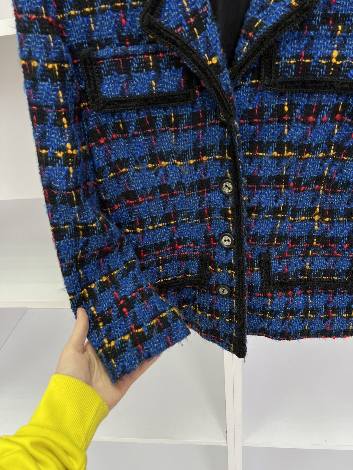 Designer × Sandro × Vintage Vintage Sandro Paris Reversible Floral Knit Blue Blazer Size M / US 6-8 / IT 42-44 - 8 Thumbnail
