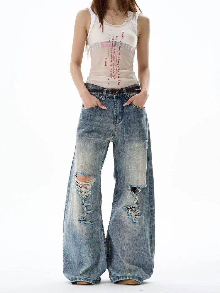 Vintage Retro distressed men's cleanfit straight flared ripped jeans Size US 32 / EU 48 - 1 Thumbnail