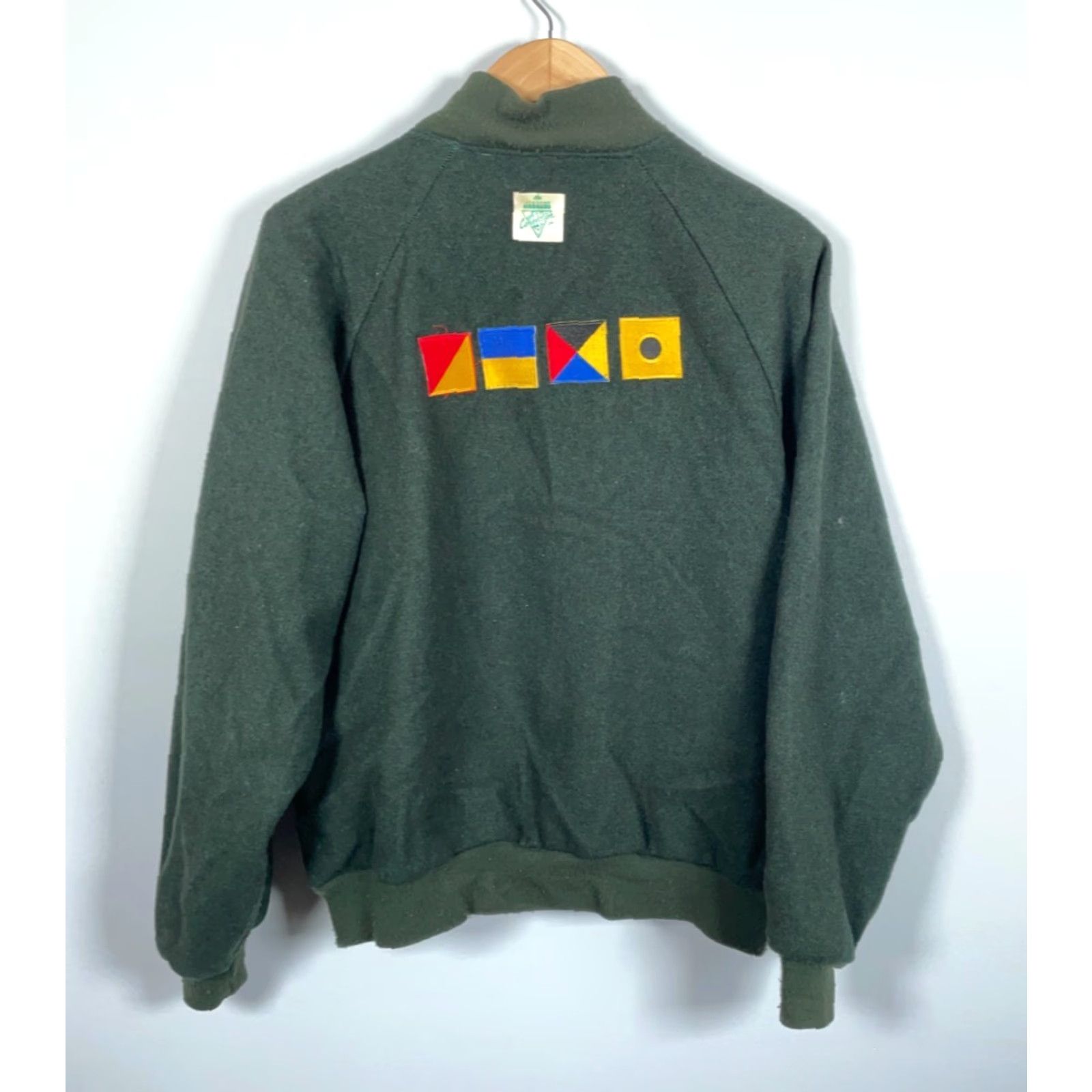 VINTAGE 80s Wool Bomber Jacket Mens XL Green Snap Button