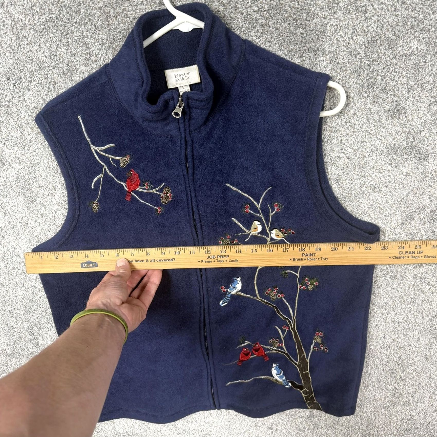 Vintage Baxter & Wells Vest L Fleece Bird Coastal Grandmacore Outdoorsy Woodland Nature Women Sleeveless Blue Zip Front Pockets Embroidered Size L / US 10 / IT 46 - 3 Thumbnail