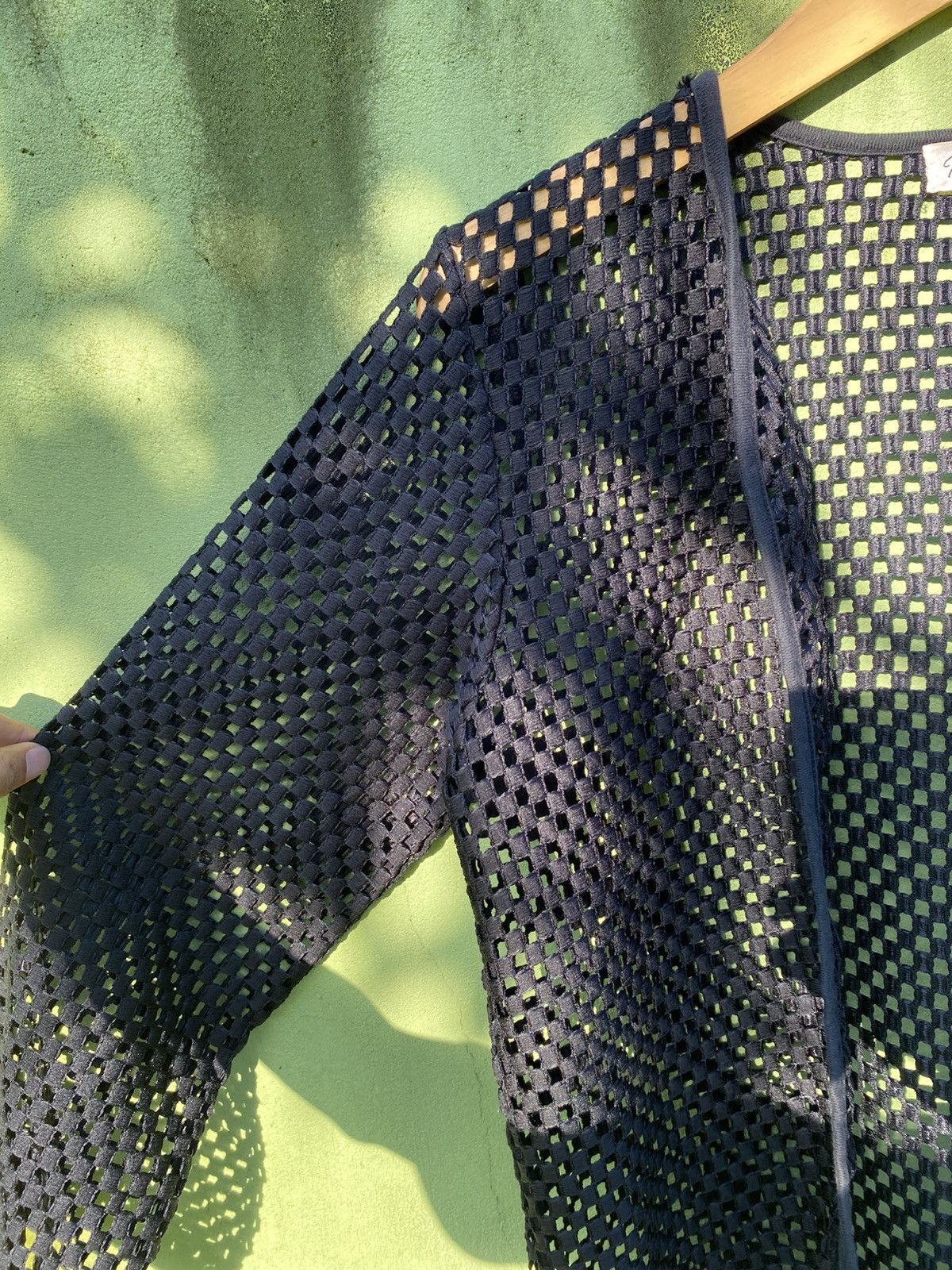 Japanese Brand Pour Quoi Sheer Black Mesh Cardigan Open Weave Layering Top Size US L / EU 52-54 / 3 - 3 Thumbnail