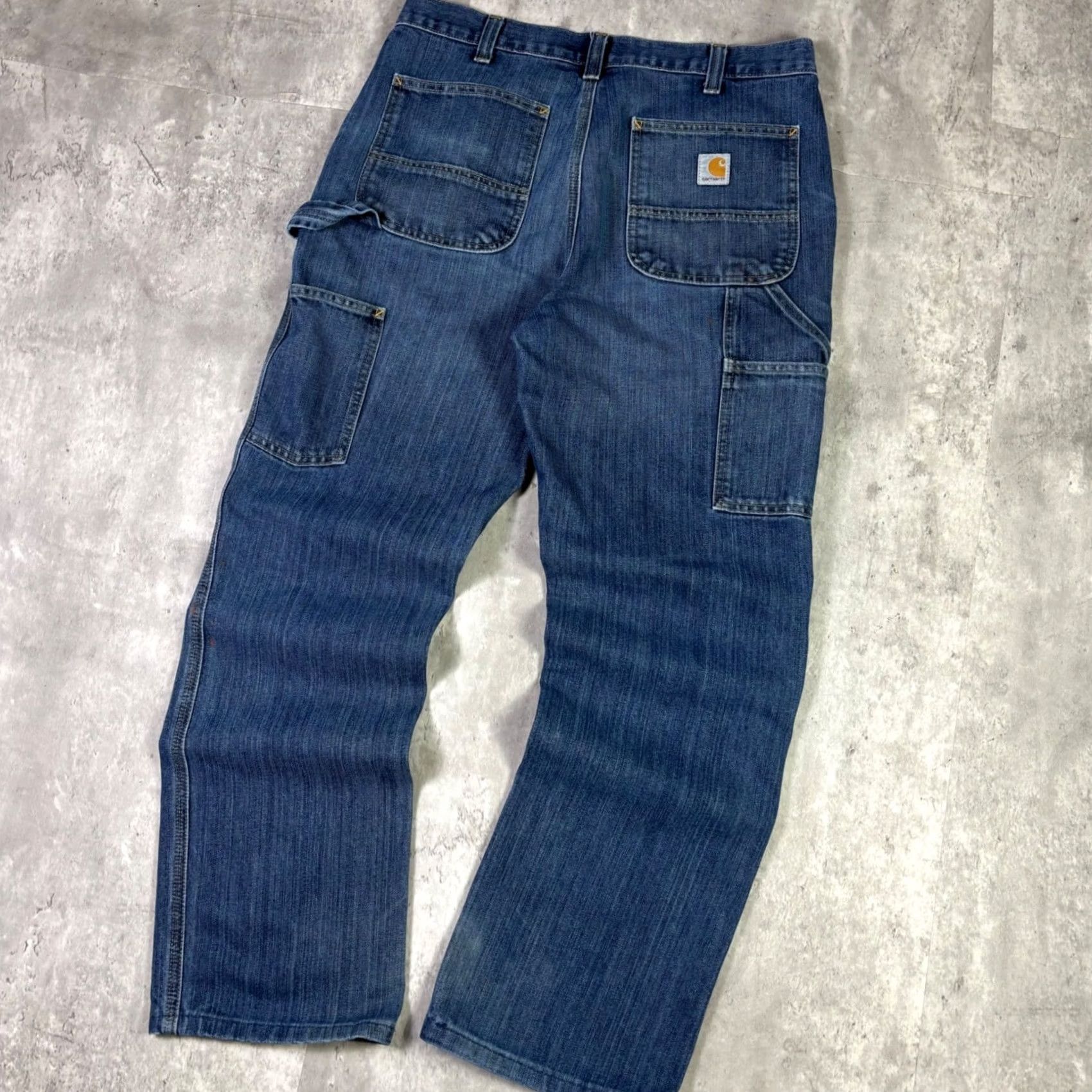Carhartt Carhartt Jeans Mens 32x30 Relaxed Fit Carpenter Blue Denim Distressed 5-Pocket Hem Work Mens Clothing Jeans Size US 32 / EU 48 - 7 Thumbnail