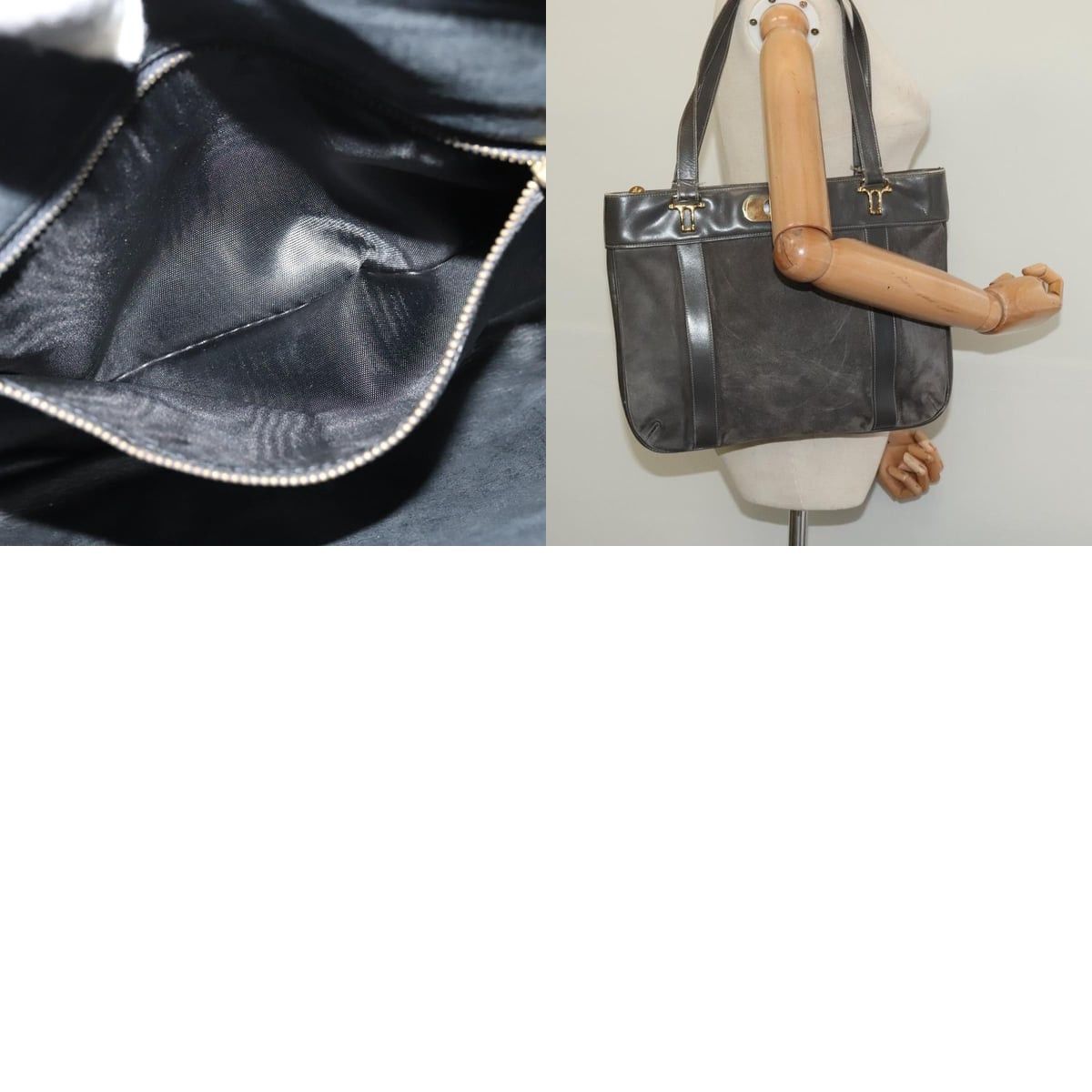 Celine CELINE Hand Bag Suede Leather Gray Gold Size ONE SIZE - 12 Thumbnail