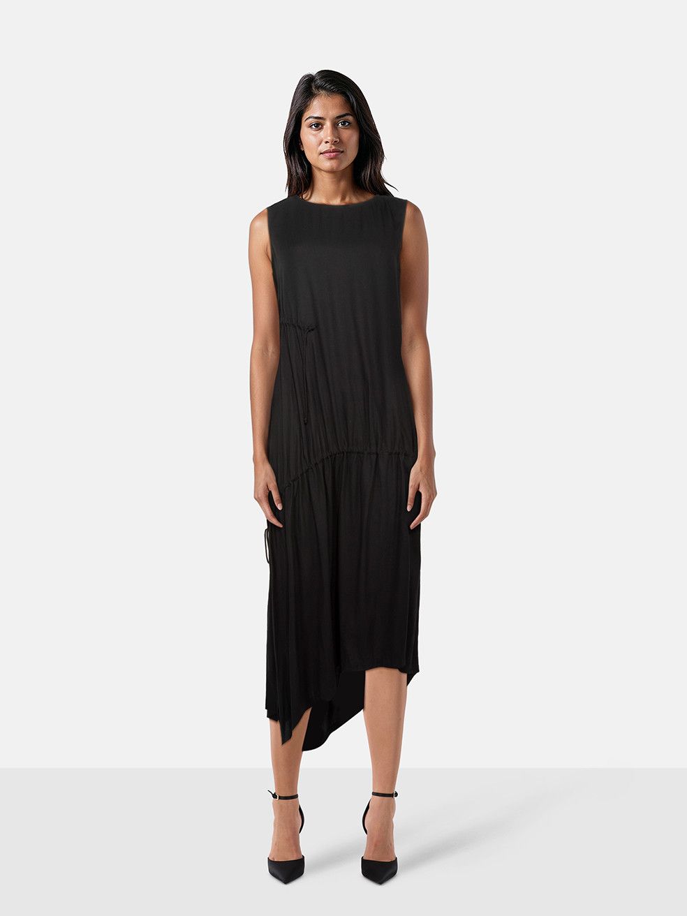 Y's Black Asymmetric Drawstring Dress