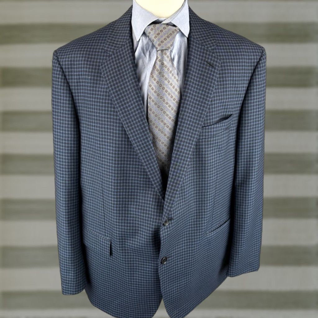 Vintage Paul Betenly Sport Coat Jacket 48R Navy Gingham Check Wool Lanificio Filarte Sport Coat Redesign Size US M / EU 48-50 / 2 - 1 Thumbnail