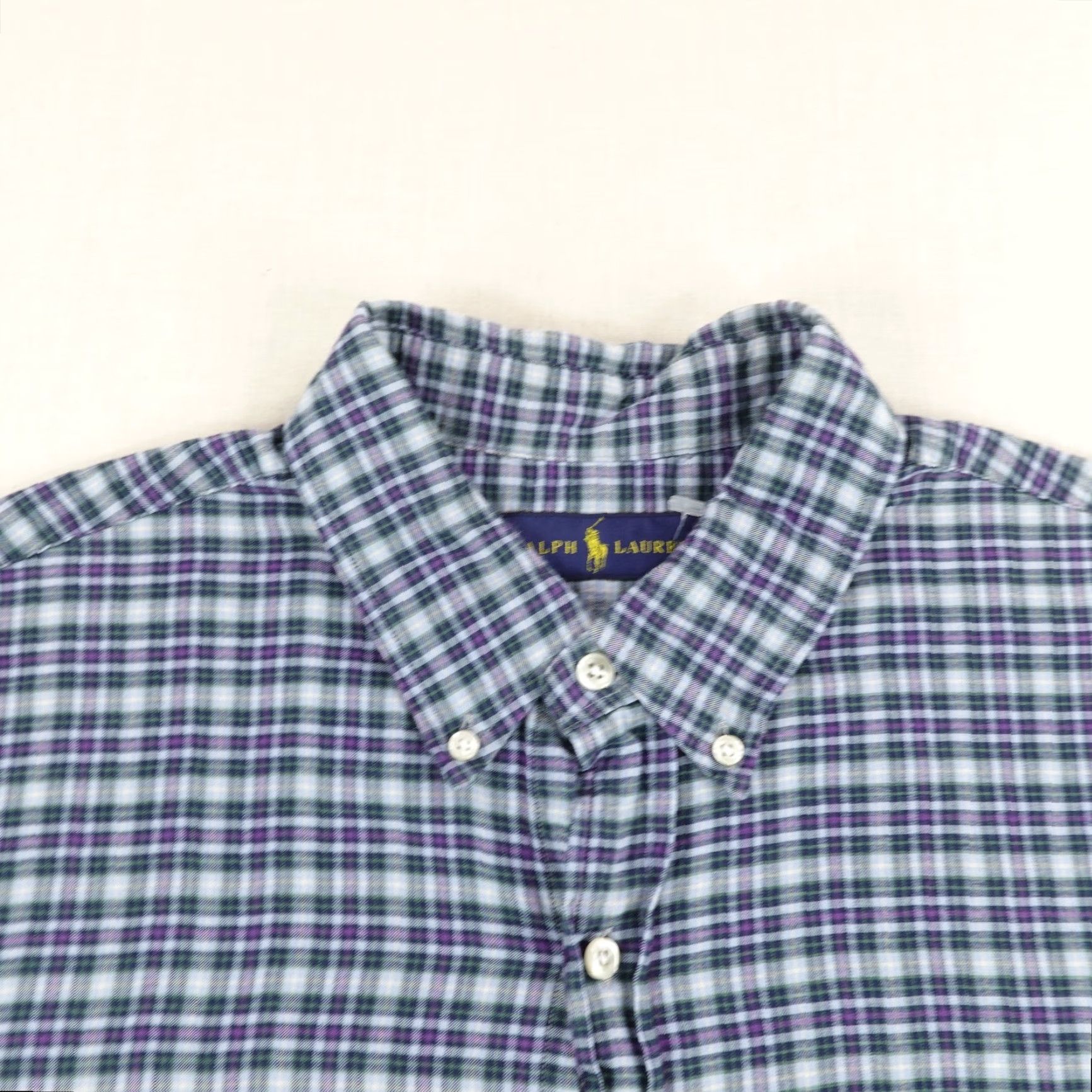 Ralph Lauren VINTAGE Ralph Lauren Shirt Mens XL Blue Green Plaid Button Up Flannel Purple Pony Logo Size US XL / EU 56 / 4 - 2 Thumbnail